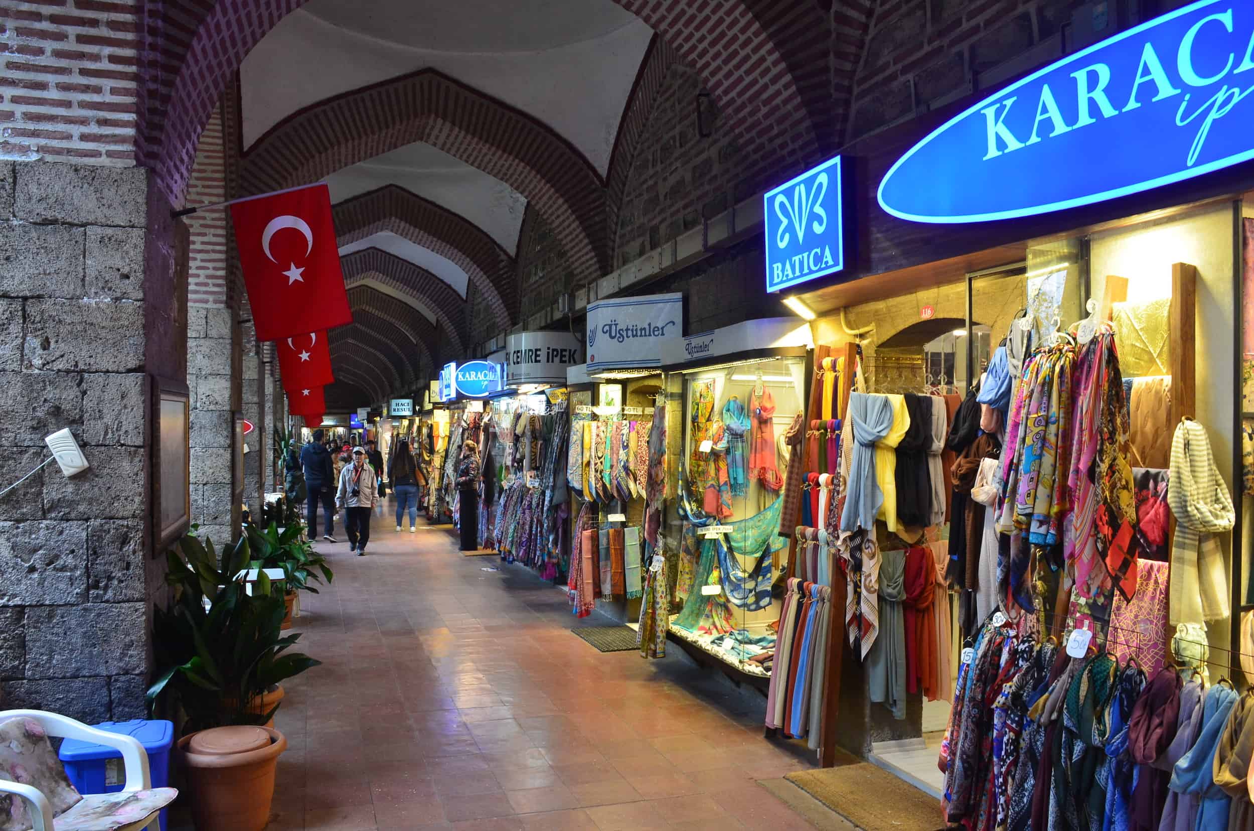 Silk shops in Koza Han in Bursa, Turkey