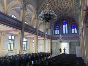 Looking towards the entrance at the Grand Synagogue of Edirne, Turkey