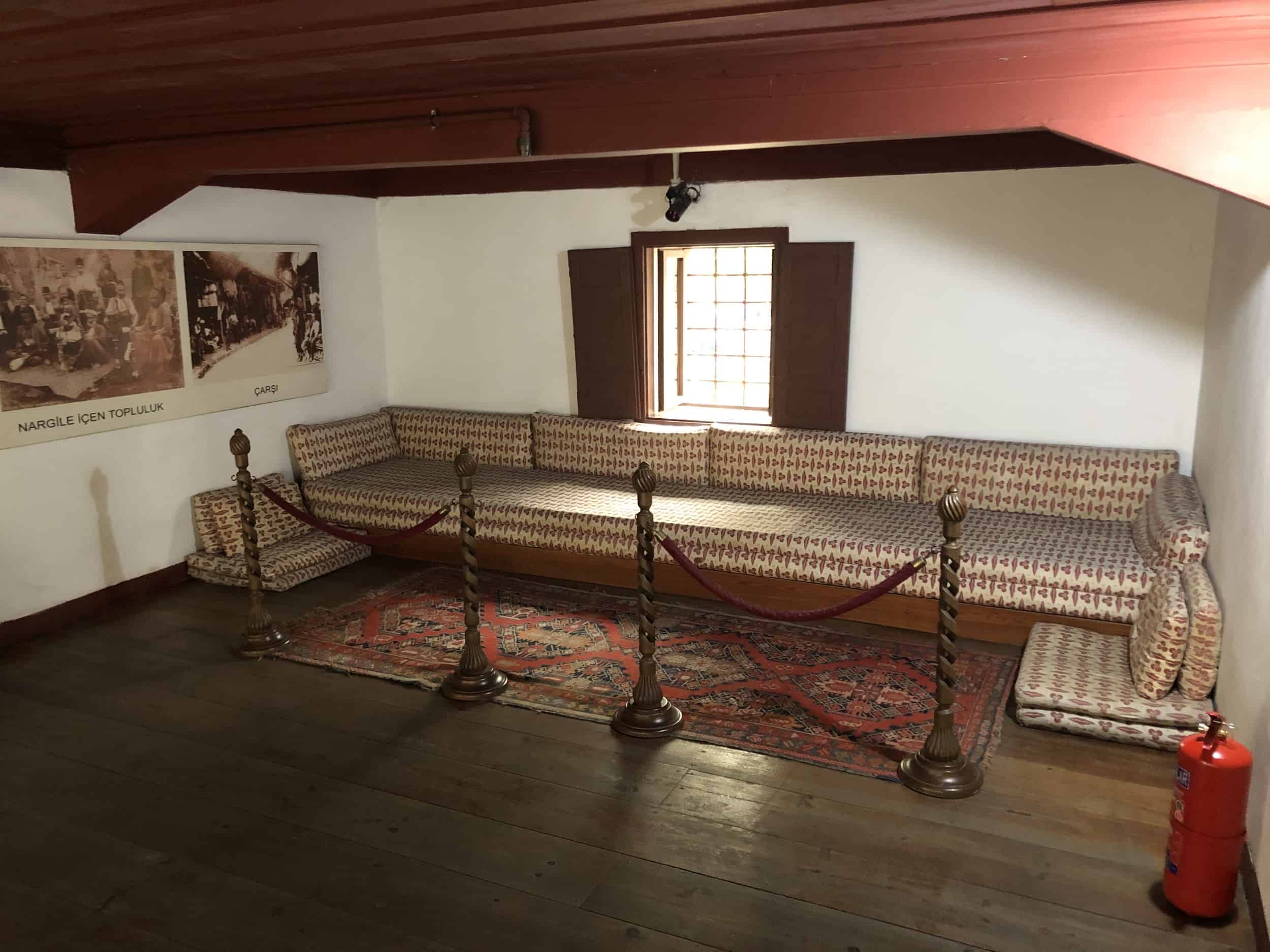 Ground floor lounge at the Ottoman House Museum in Bursa, Turkey