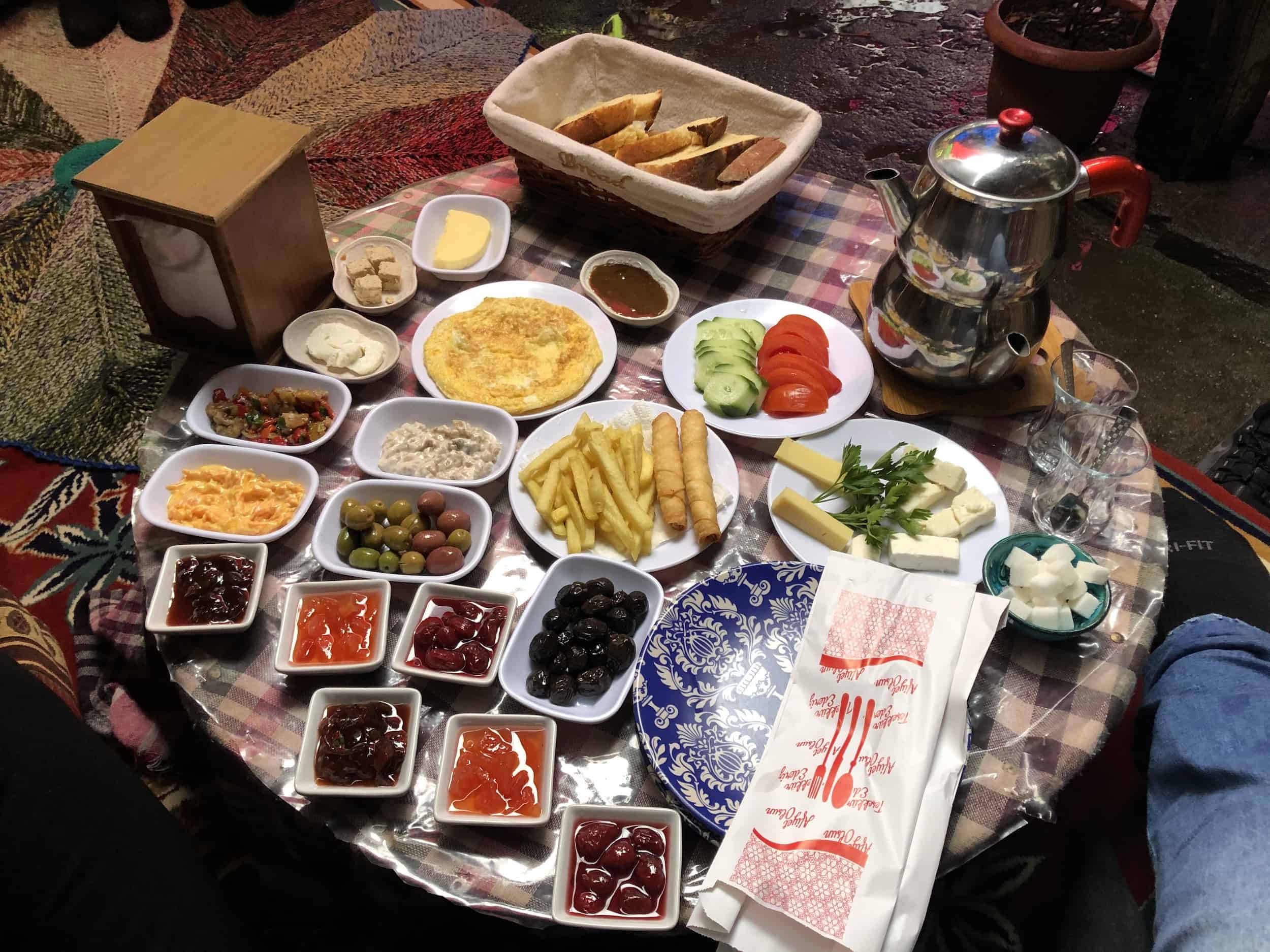 Turkish breakfast at the Kadı Efendi Konağı in Cumalıkızık, Bursa, Turkey
