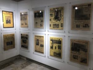 Newspapers announcing Atatürk's death at the Anadolu University Republic History Museum in Eskişehir, Turkey
