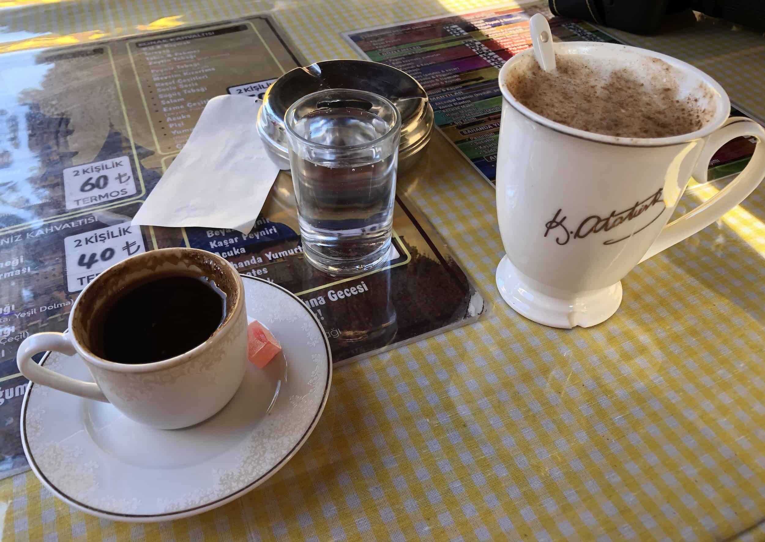 Turkish coffee (left) and salep (right) at Tüfekçizade Konağı