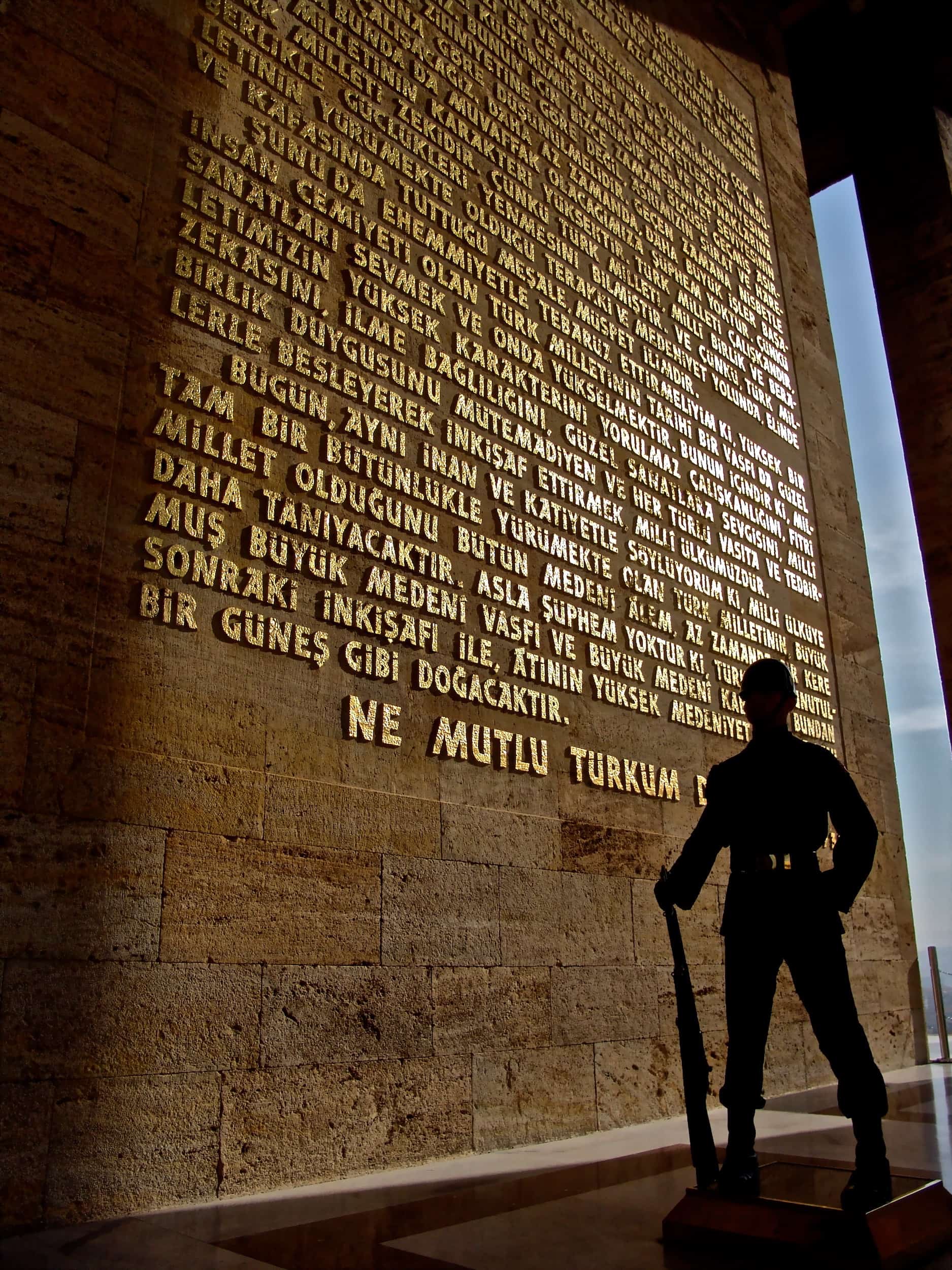 Turkish soldier in front of the Tenth Year Speech at Anıtkabir in Ankara, Turkey
