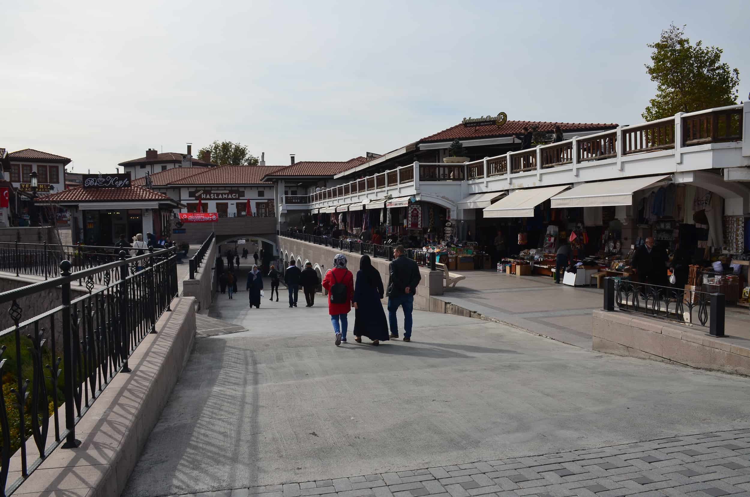 An underpass next to a street full of shops in Hacıbayram, Ulus, Ankara, Turkey