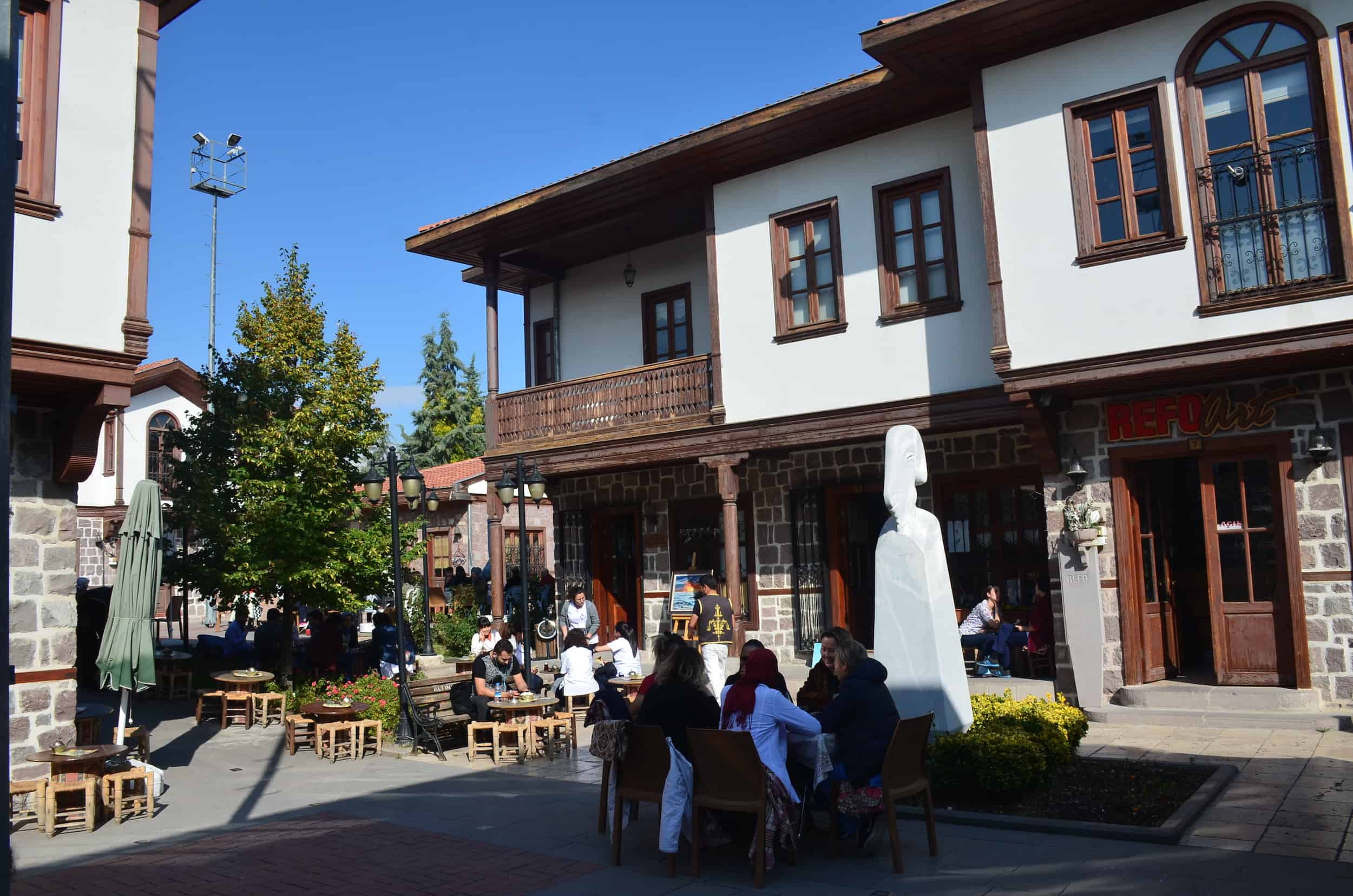 Small square with an outdoor café in Hamamönü, Ankara, Turkey