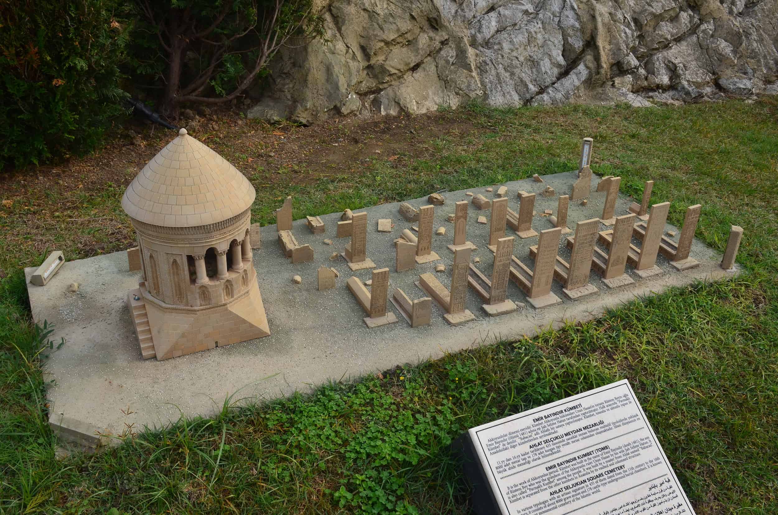 Model of the Tomb of Emir Bayındır (15th century) and Seljuk cemetery (11th-16th centuries), Ahlat at Miniatürk in Istanbul, Turkey