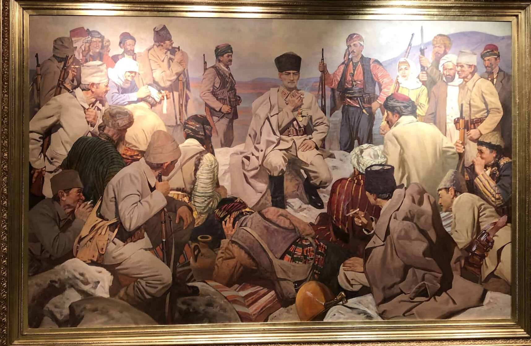 Painting of Atatürk resting with his soldiers