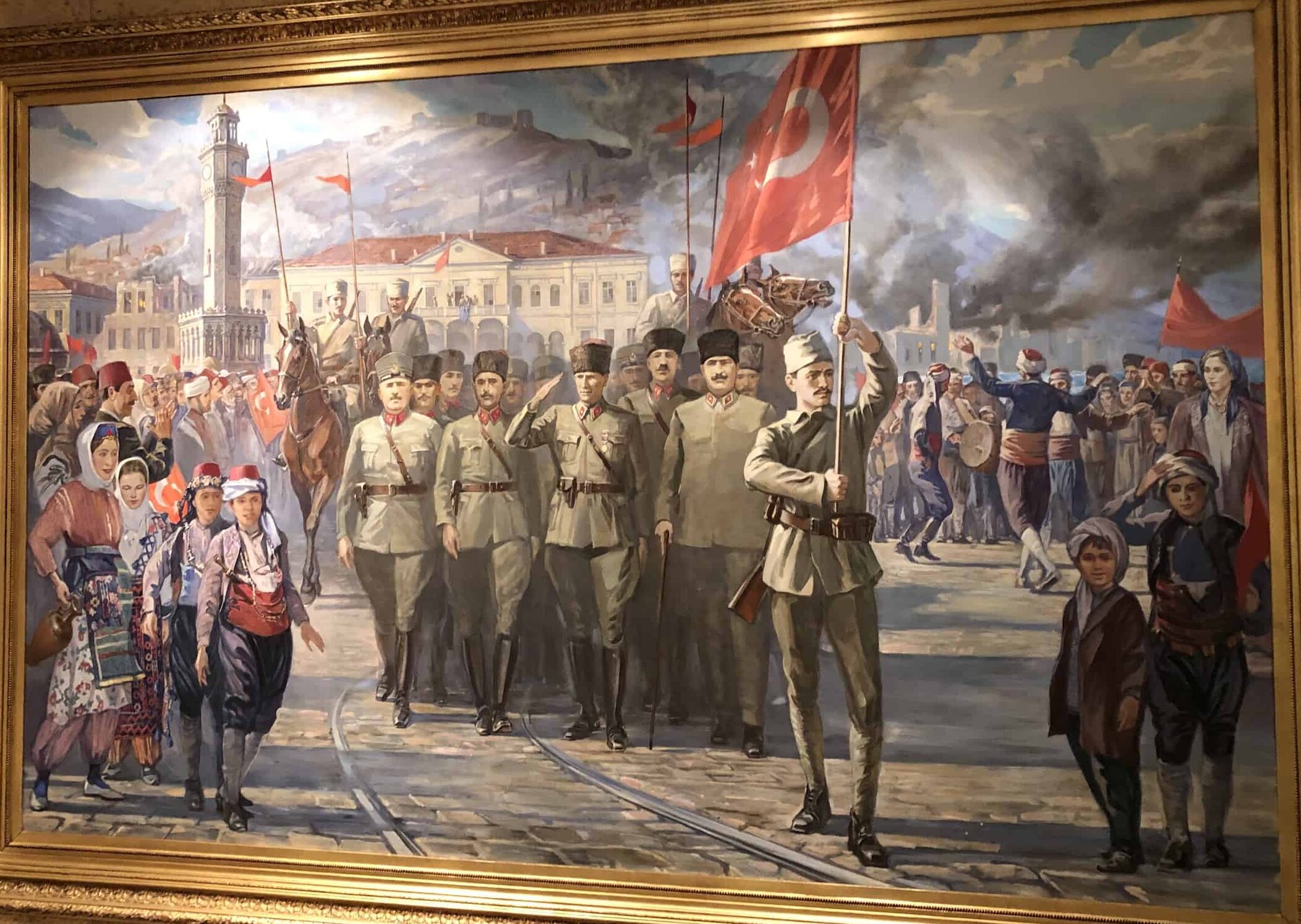 Painting of Atatürk triumphantly marching through Smyrna at the Atatürk and War of Independence Museum at Anıtkabir in Ankara, Turkey