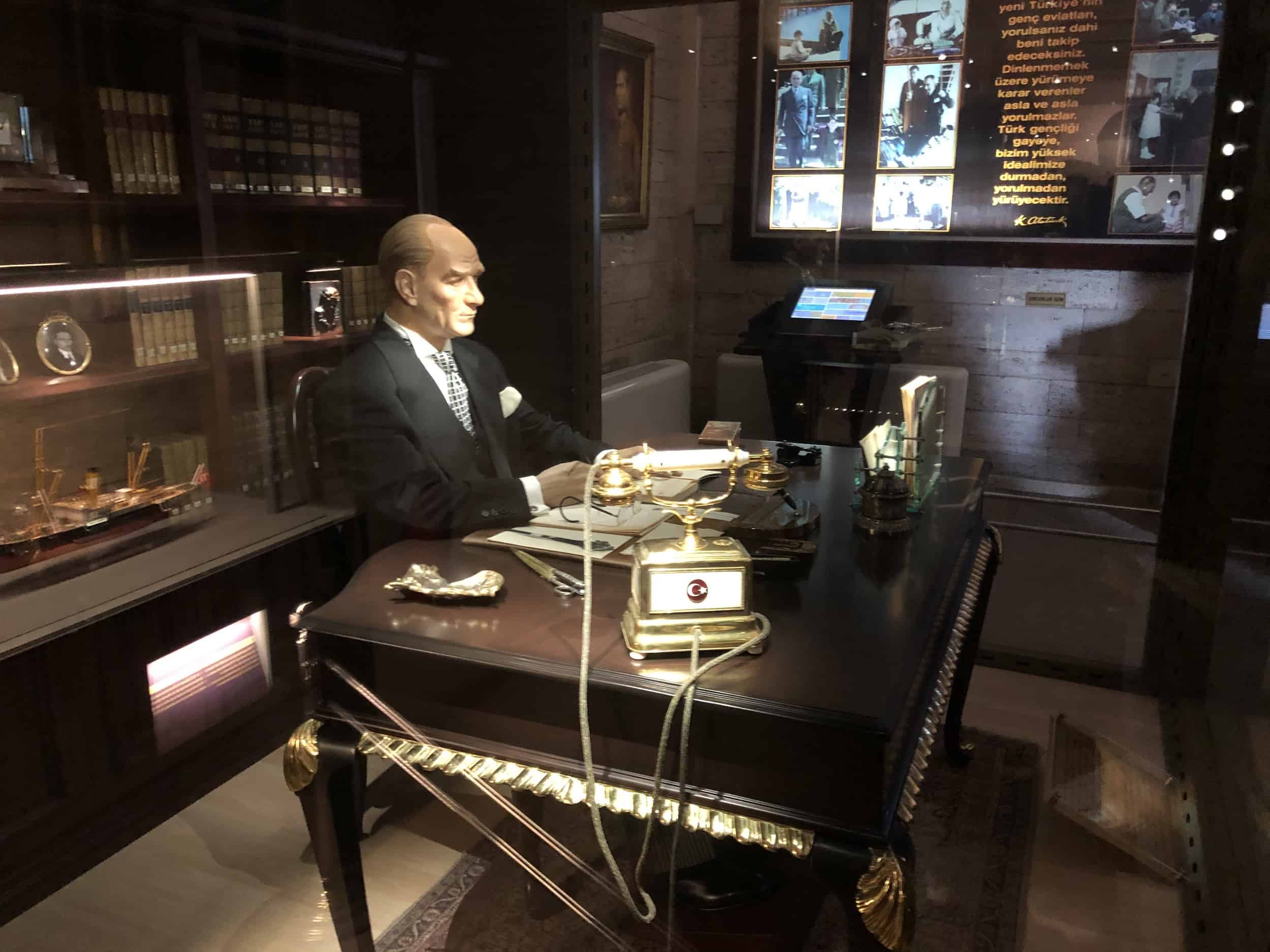 Wax figure of Atatürk at his desk at the Atatürk and War of Independence Museum at Anıtkabir in Ankara, Turkey