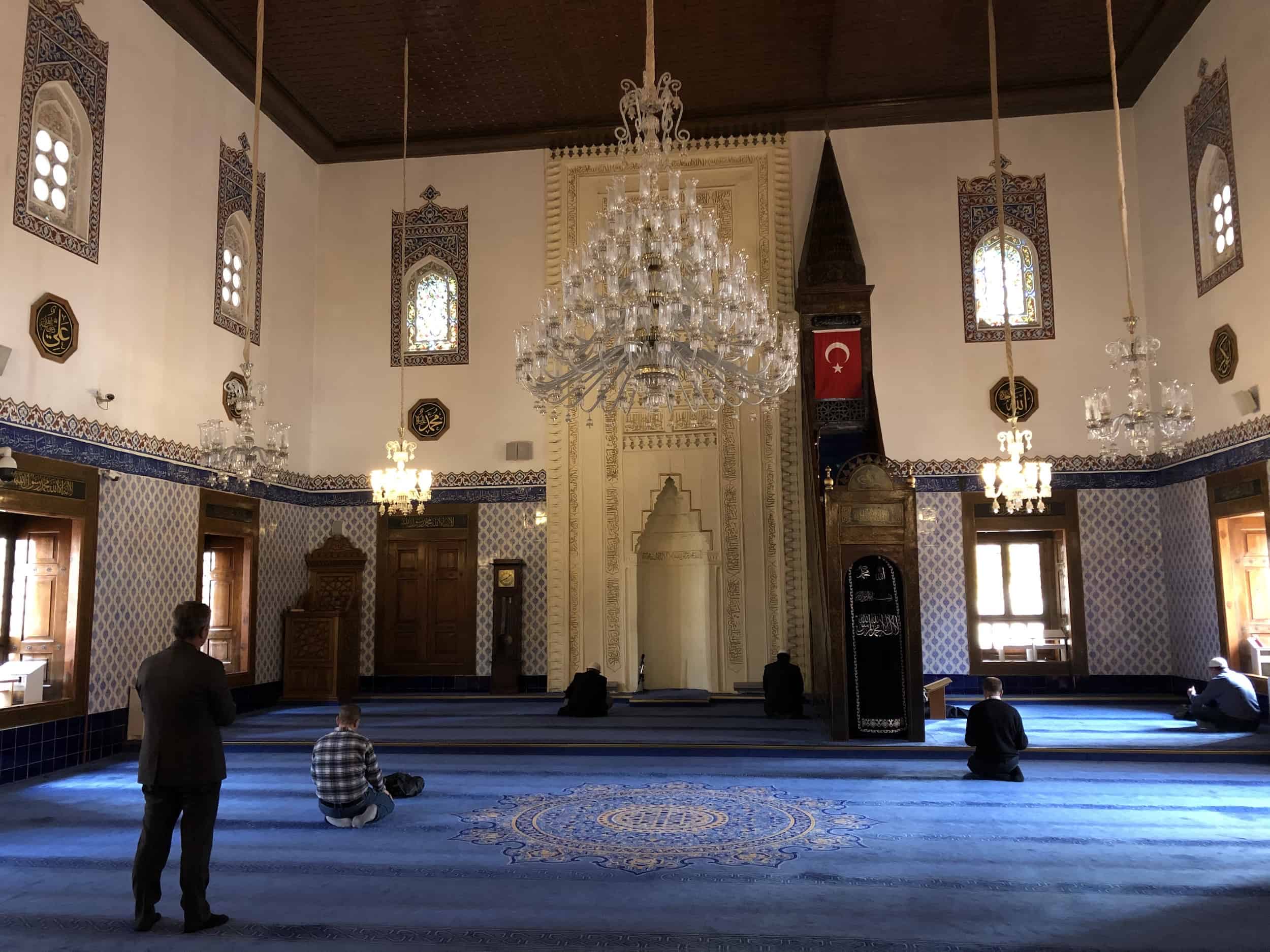 Main section of the prayer hall at the Hacı Bayram Mosque in Ulus, Ankara, Turkey