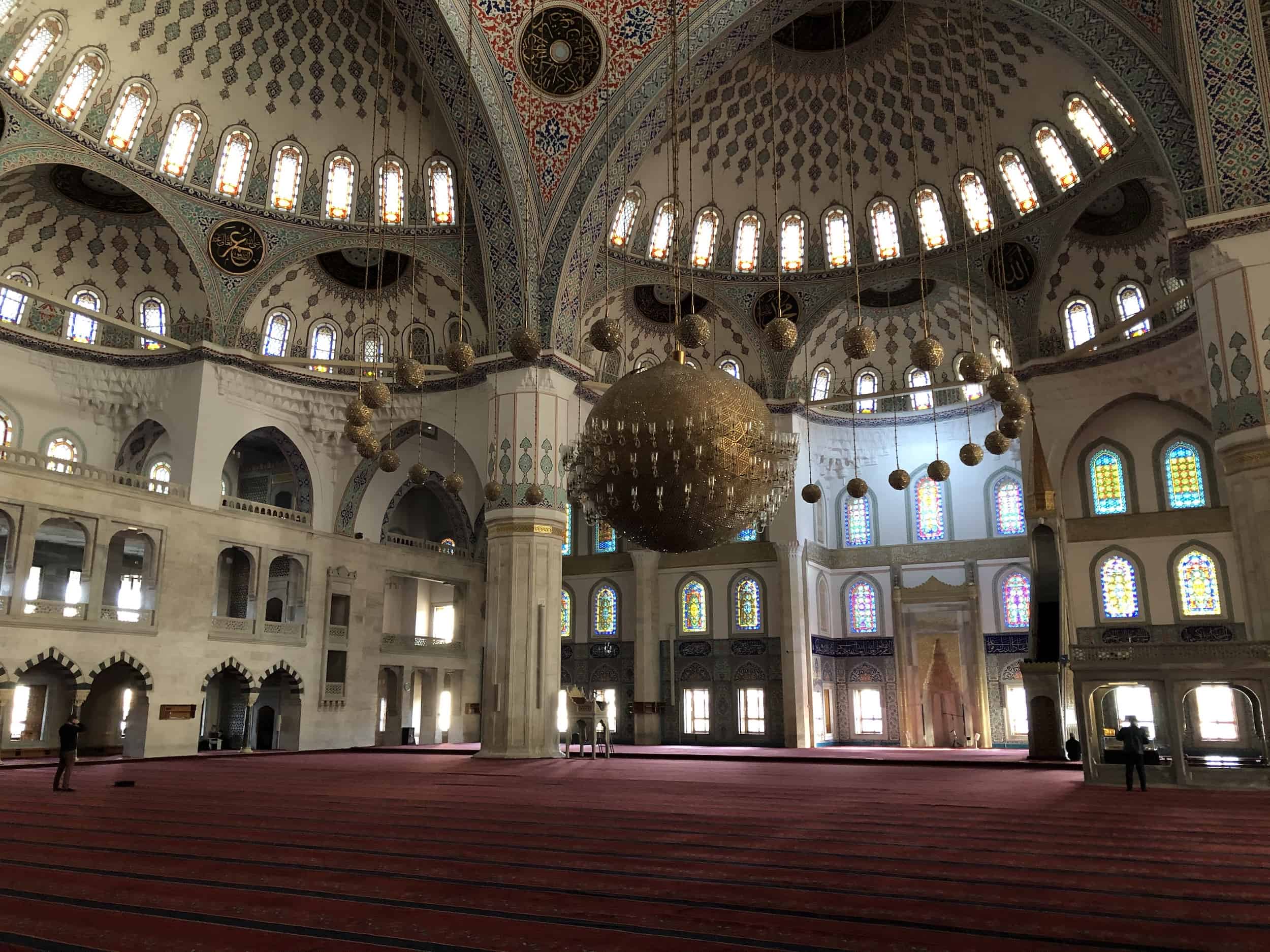 Prayer hall of the Kocatepe Mosque in Kızılay, Ankara, Turkey