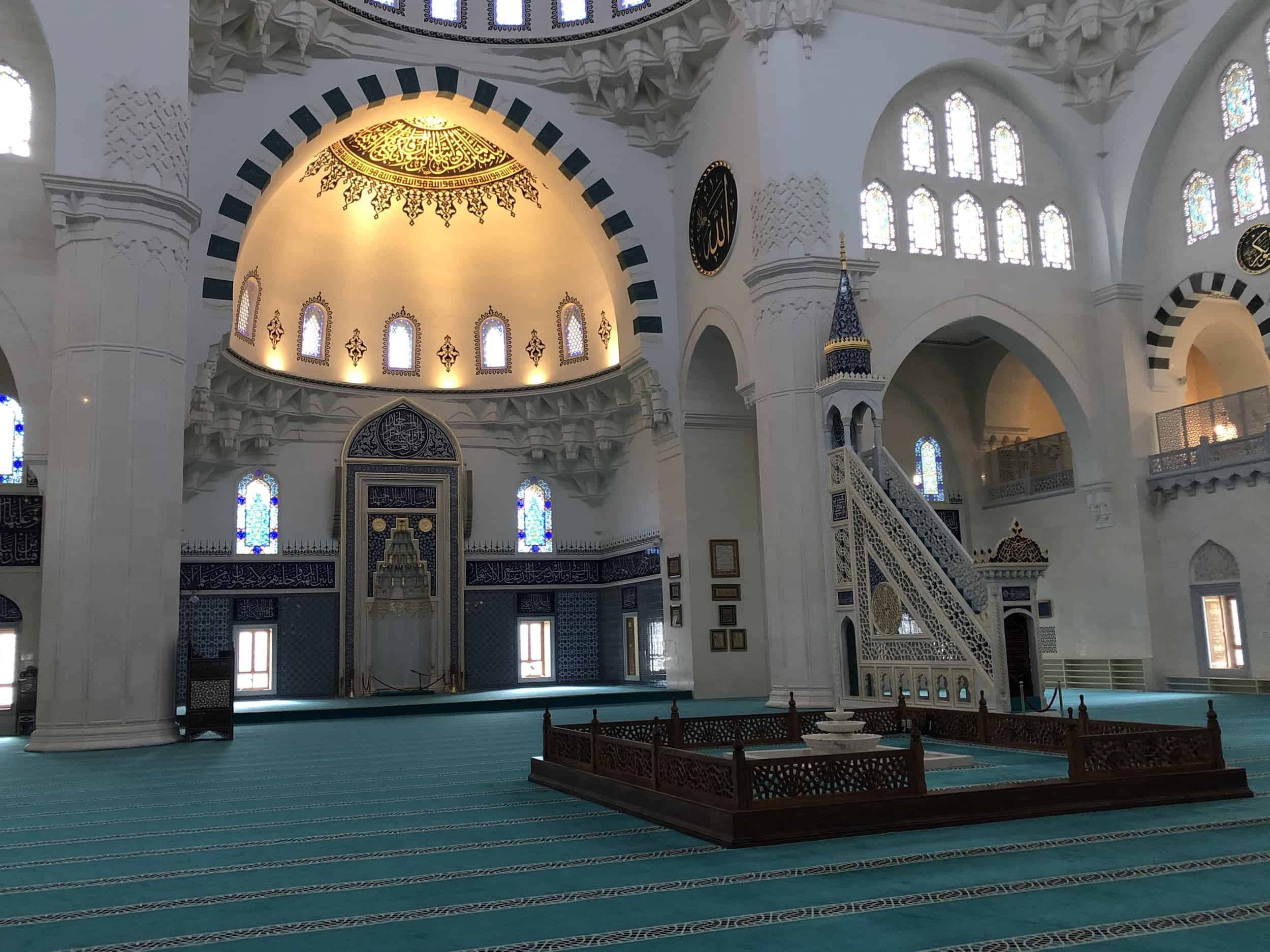 Prayer hall of the Melike Hatun Mosque in Ulus, Ankara, Turkey