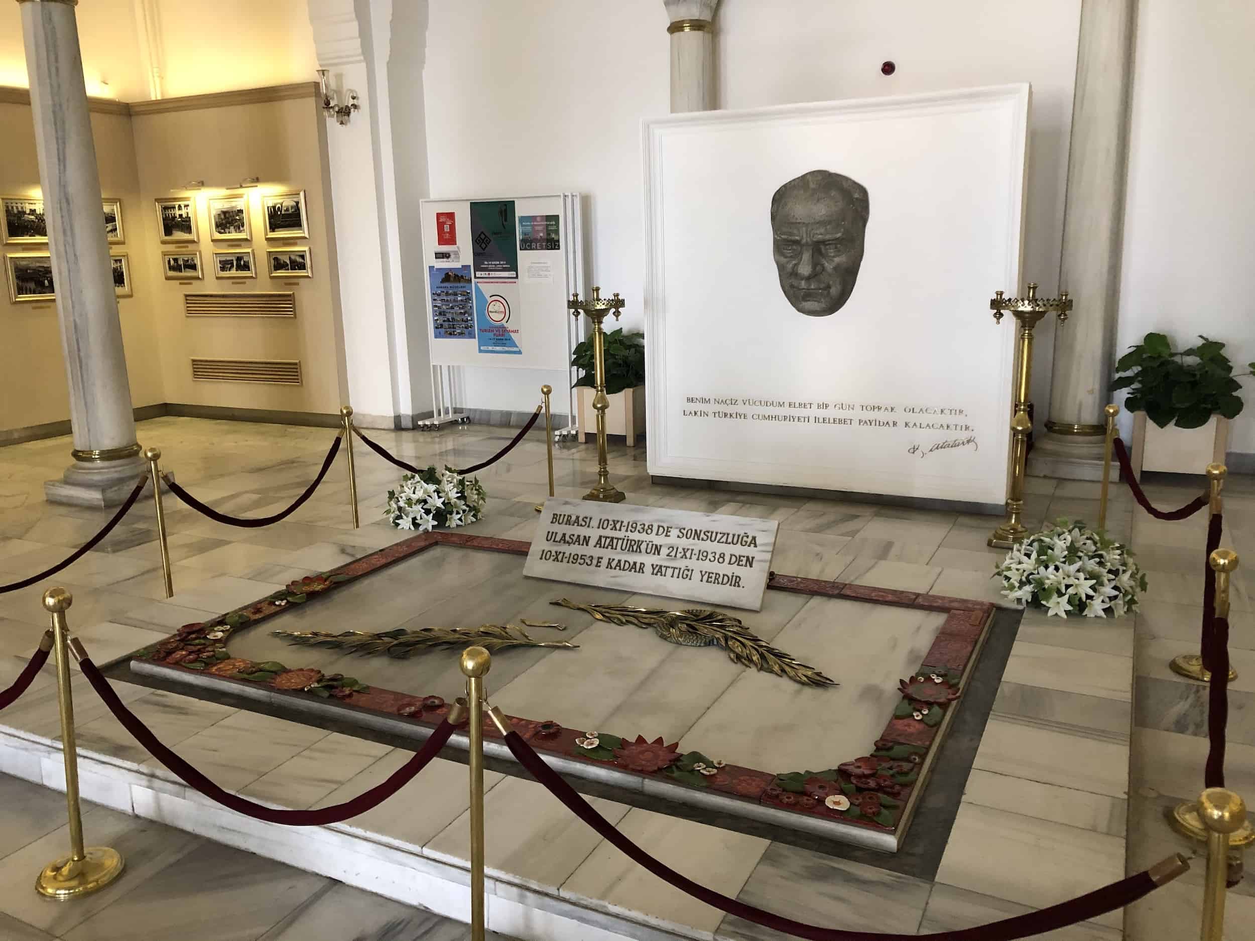 Atatürk's temporary resting place at the Ethnography Museum in Ankara, Turkey