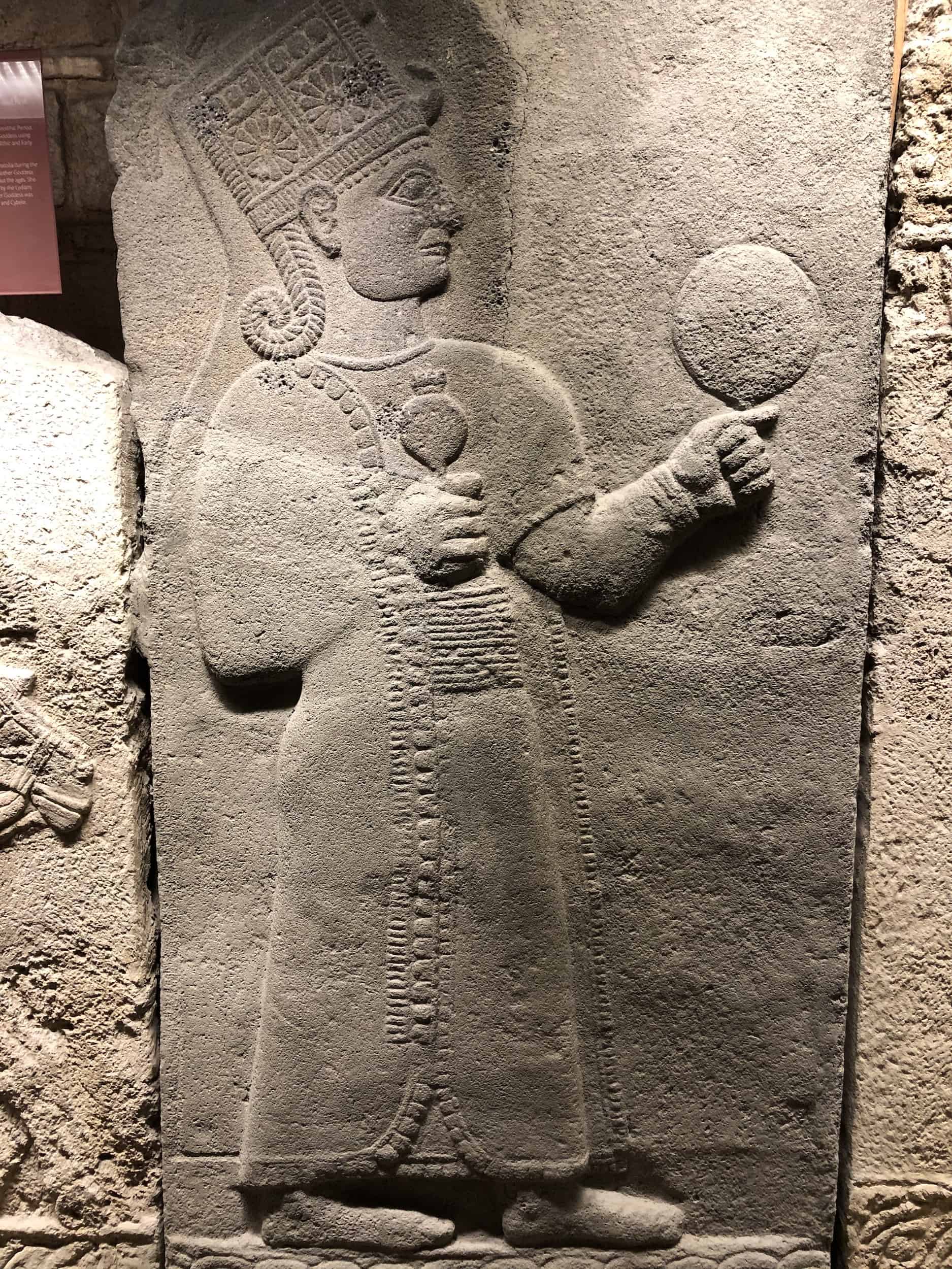 Relief of the goddess Kubaba on the orthostats of the Long Wall (Hittite - Kargamış) at the Museum of Anatolian Civilizations in Ankara, Turkey