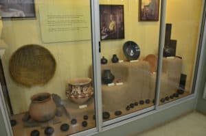 Locally made pottery in the museum at the San Ildefonso Pueblo in New Mexico