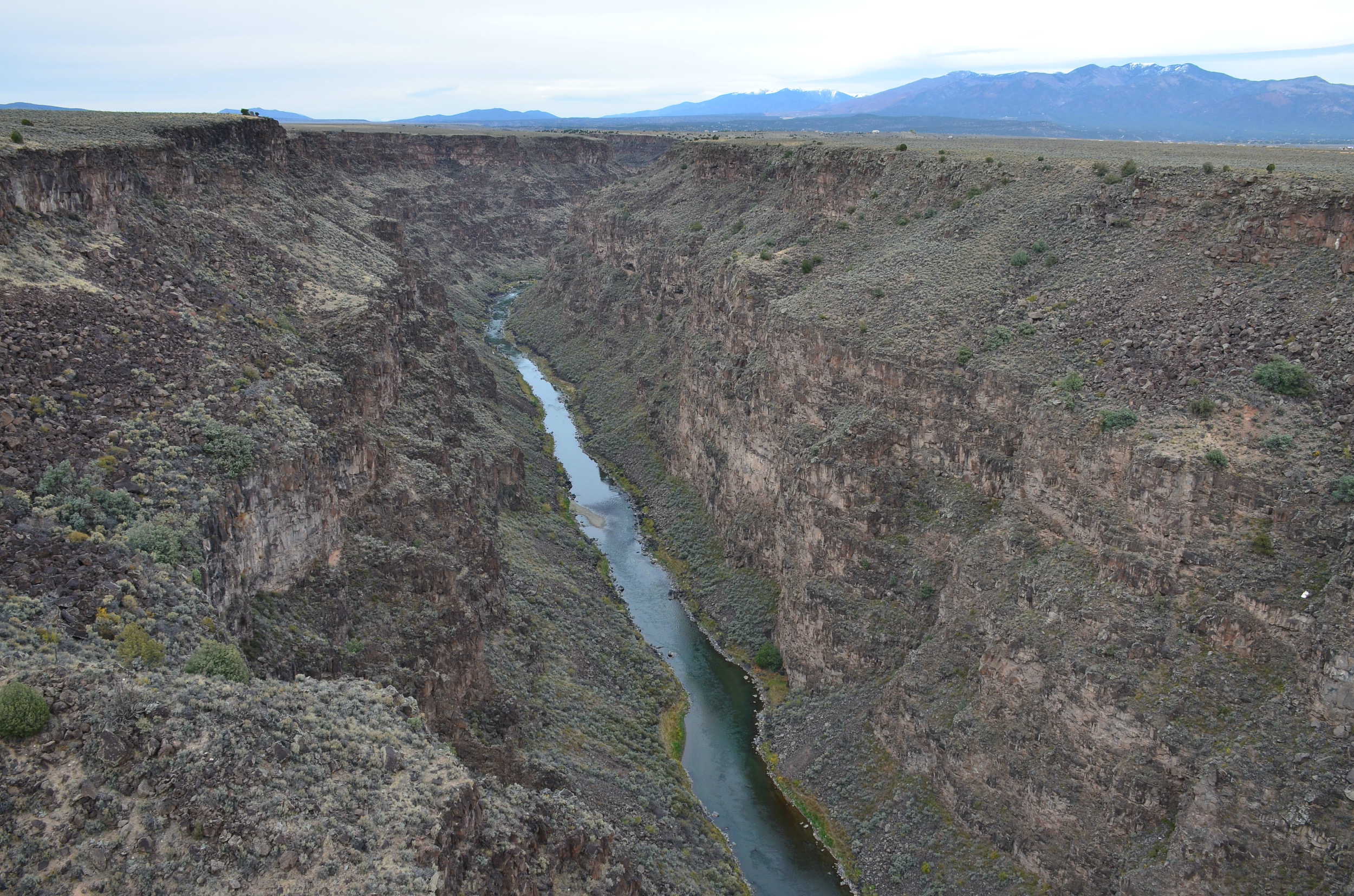 Looking north down the Rio Grande Gorge at the Rio Grande Gorge Bridge in Taos, New Mexico