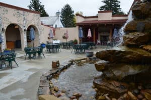 Outdoor patio at the St. James Hotel in Cimarron, New Mexico