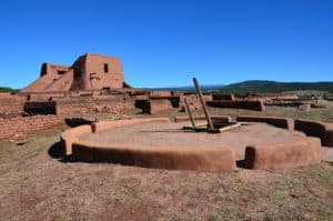 Kiva in front of the Spanish mission at Pecos National Historical Park in New Mexico