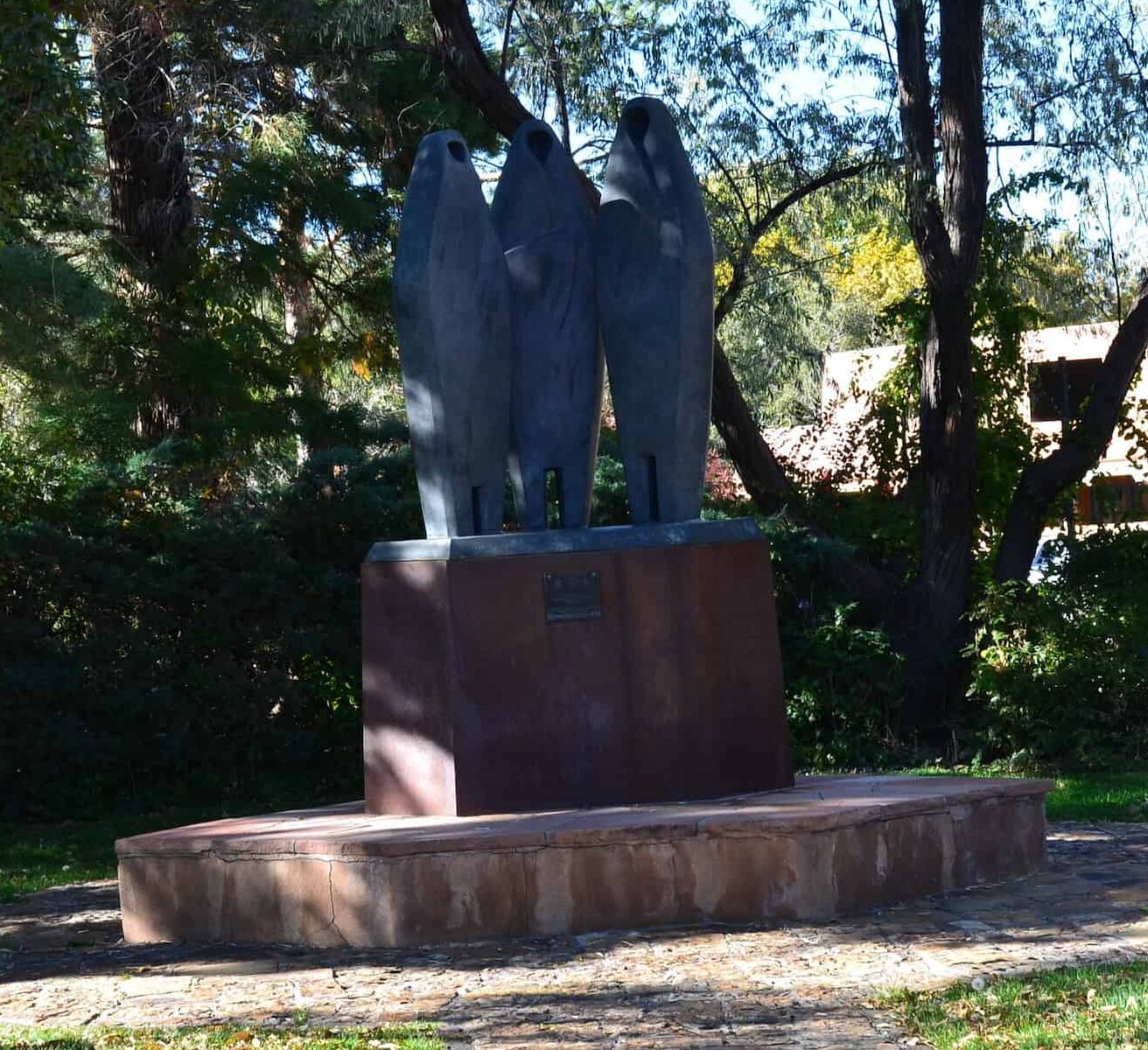 When Friends Meet (1987) by Allan Houser (1914-1994), bronze, on the grounds of the New Mexico State Capitol
