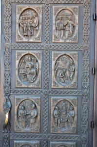 Bronze door at Saint Francis Cathedral in Santa Fe, New Mexico
