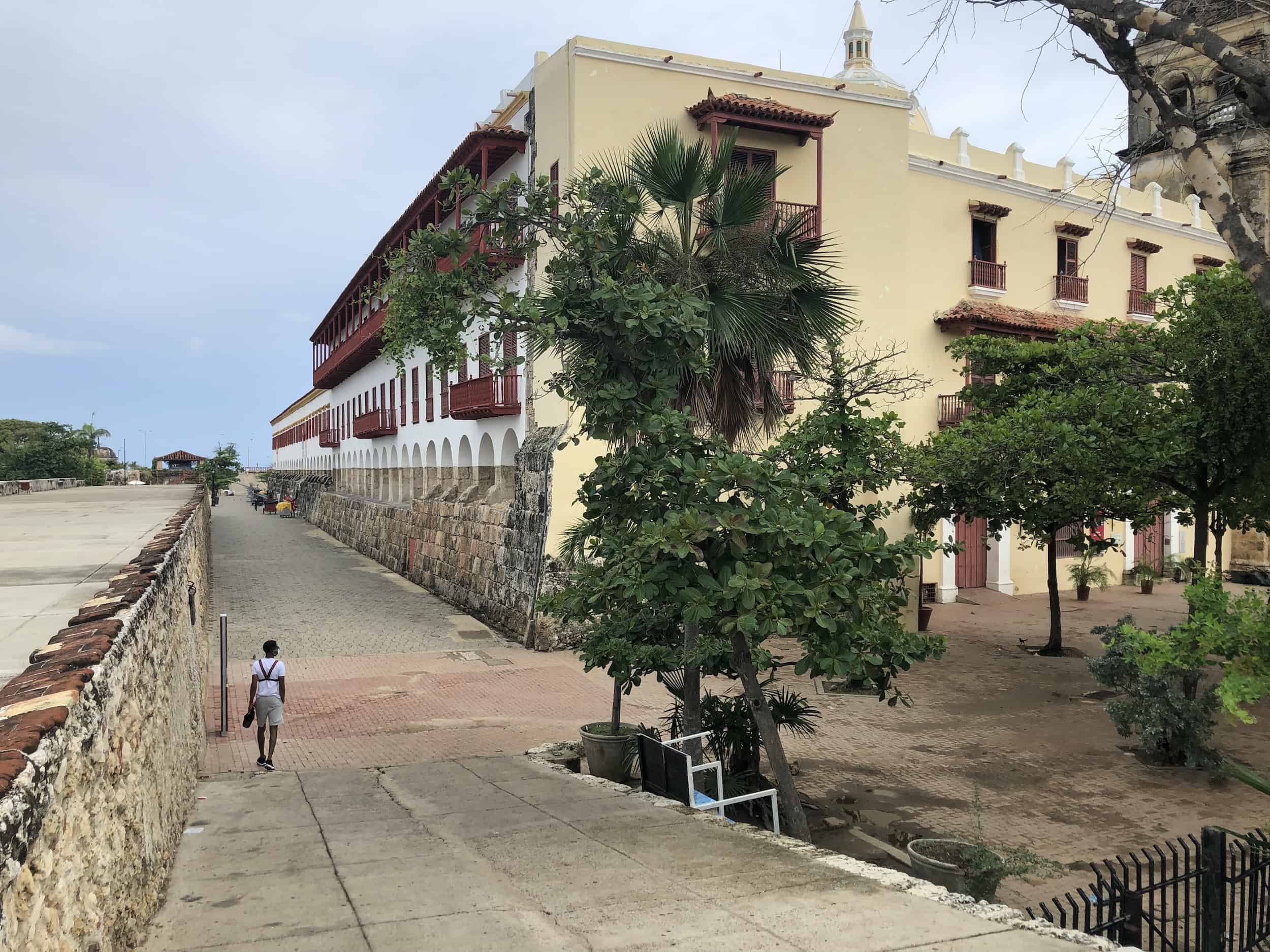 Street and original wall of the Bastion of Saint Ignatius on the Walls of Cartagena, Colombia