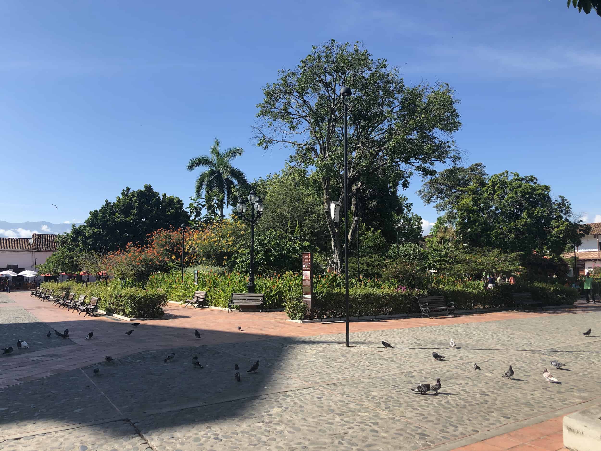 Center of Plaza Mayor Simón Bolívar in Santa Fe de Antioquia, Colombia