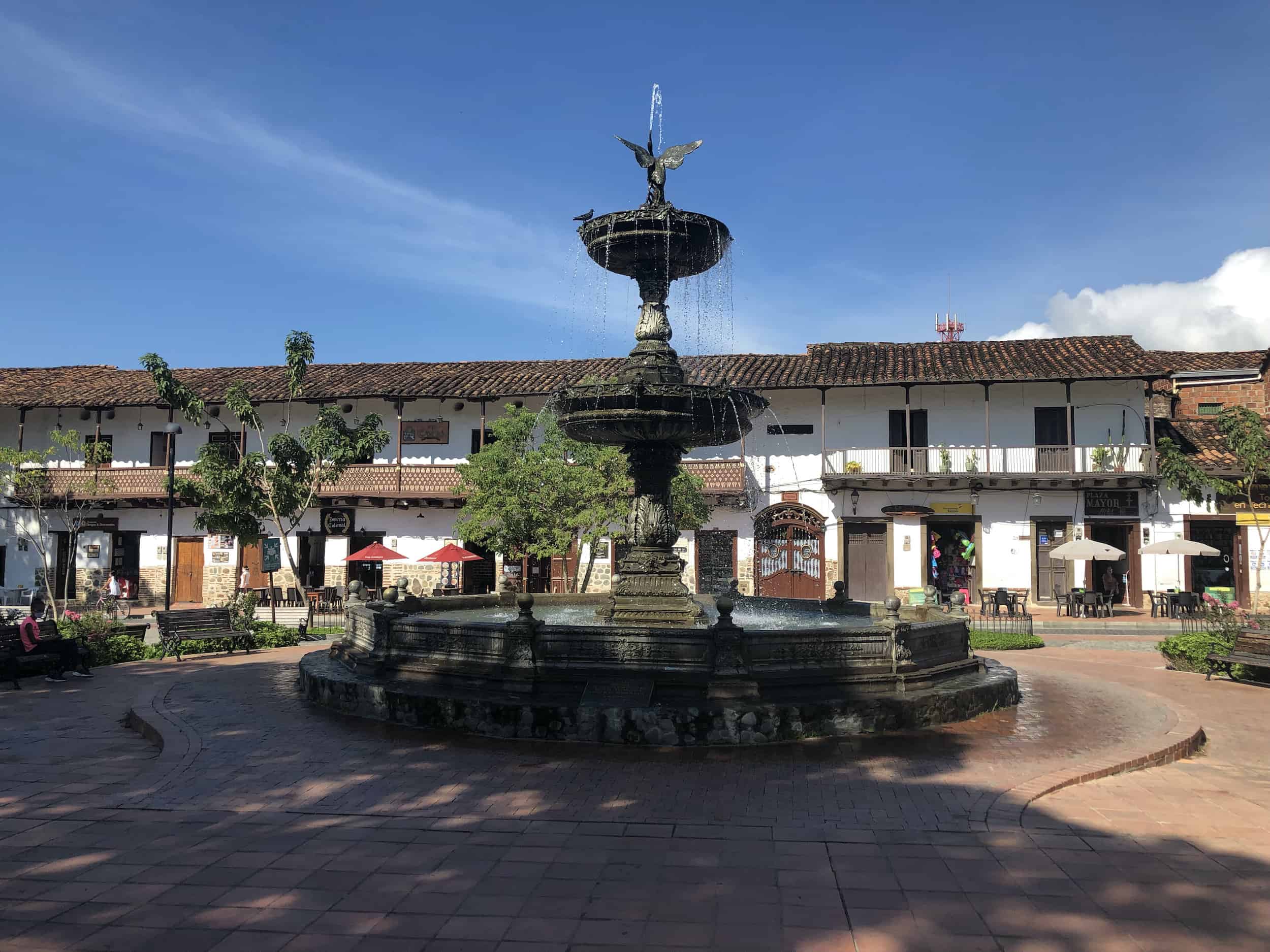 Fountain on Plaza Mayor Simón Bolívar in Santa Fe de Antioquia, Colombia