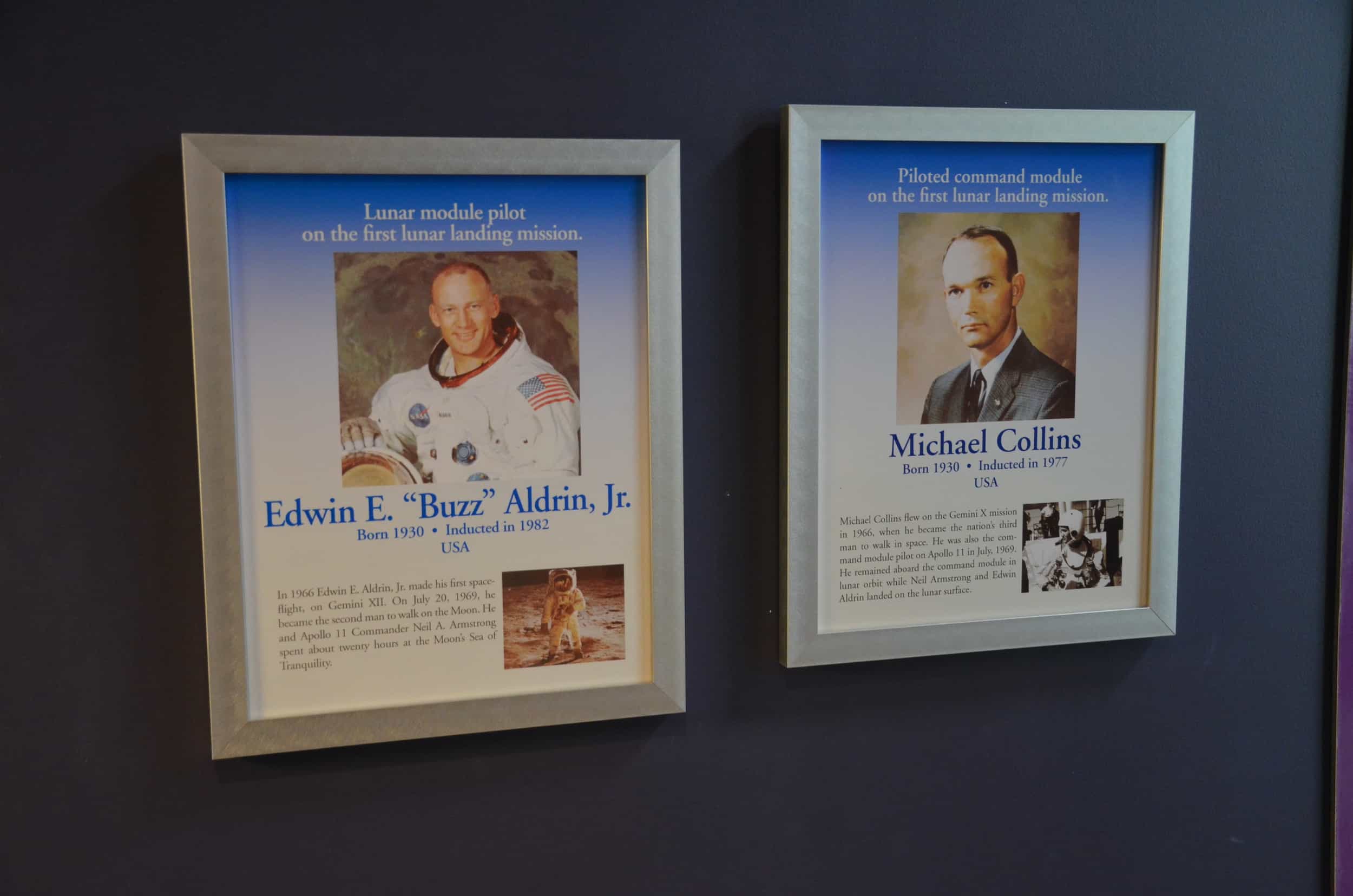 Buzz Aldrin and Michael Collins (1930-2021) in the International Space Hall of Fame at the New Mexico Museum of Space History in Alamogordo, New Mexico