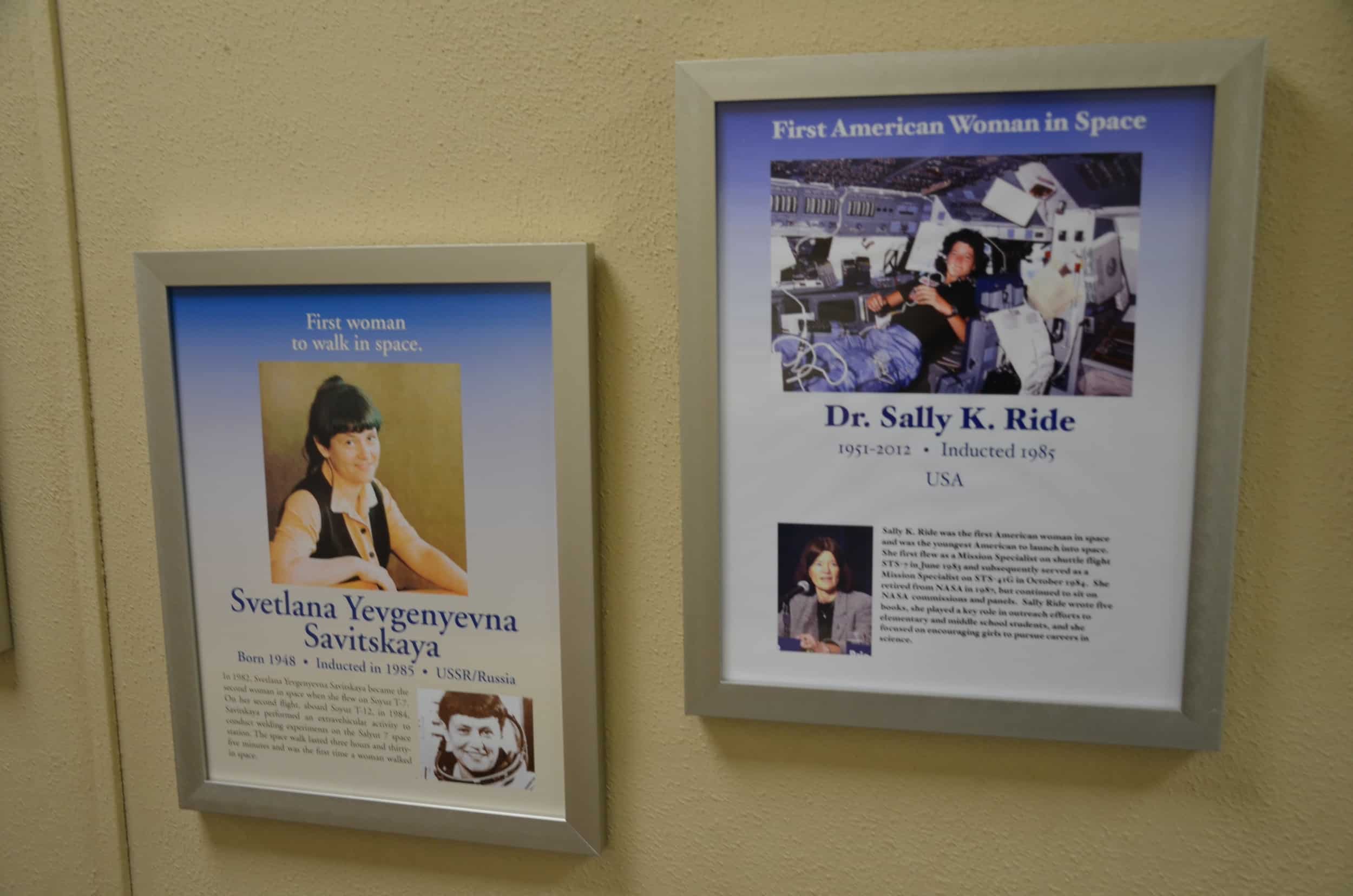 Svetlana Yevgenyevna Savitskaya (first woman to walk in space) and Sally Ride (1951-2012) (first American woman in space) in the International Space Hall of Fame at the New Mexico Museum of Space History in Alamogordo, New Mexico