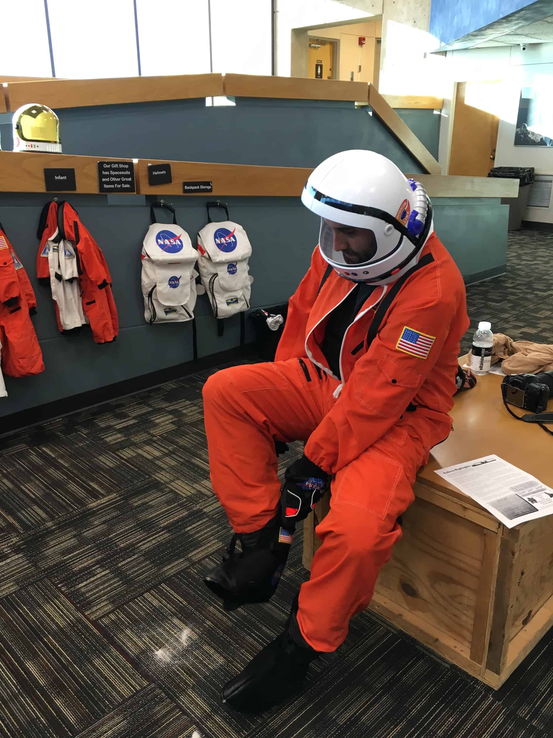 Dressing as an astronaut at the New Mexico Museum of Space History in Alamogordo, New Mexico