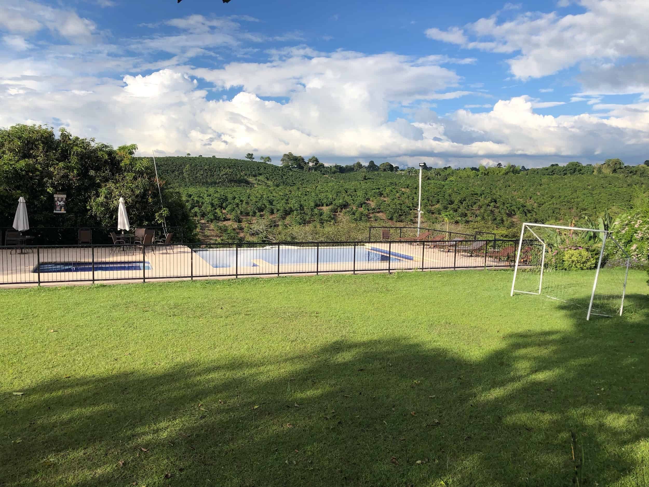 Pool and football field at Finca Los Girasoles
