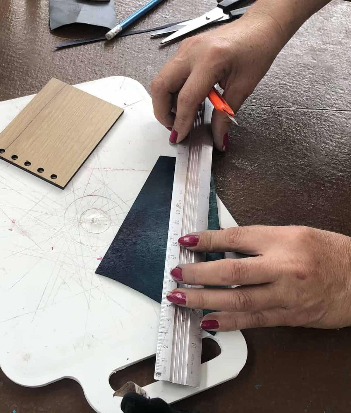 Preparing the pieces for the notebook on the Bamboo and Guadua Educational Hike