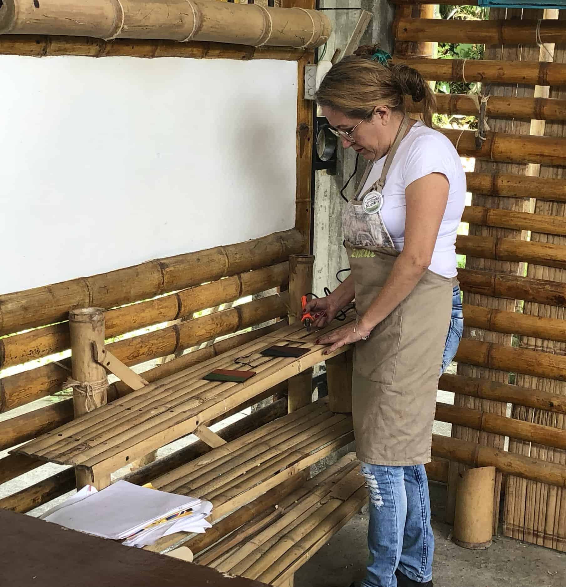 Making designs with the iron on the Bamboo and Guadua Educational Hike