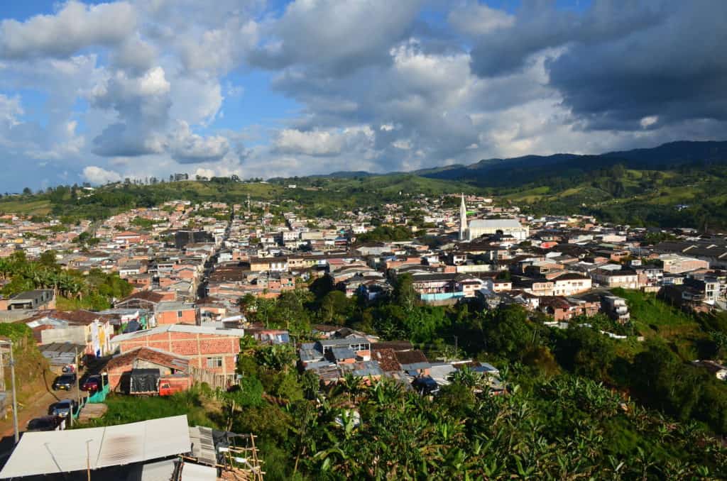 Looking at Sevilla from Mirador de la Cruz in Sevilla, Valle del Cauca, Colombia