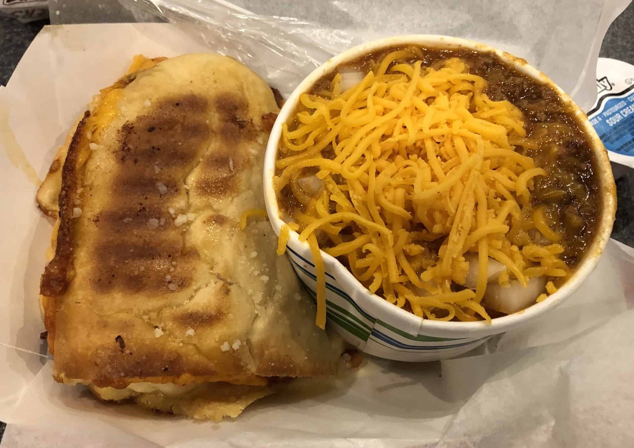 Grilled cheese and chili at the COWfé