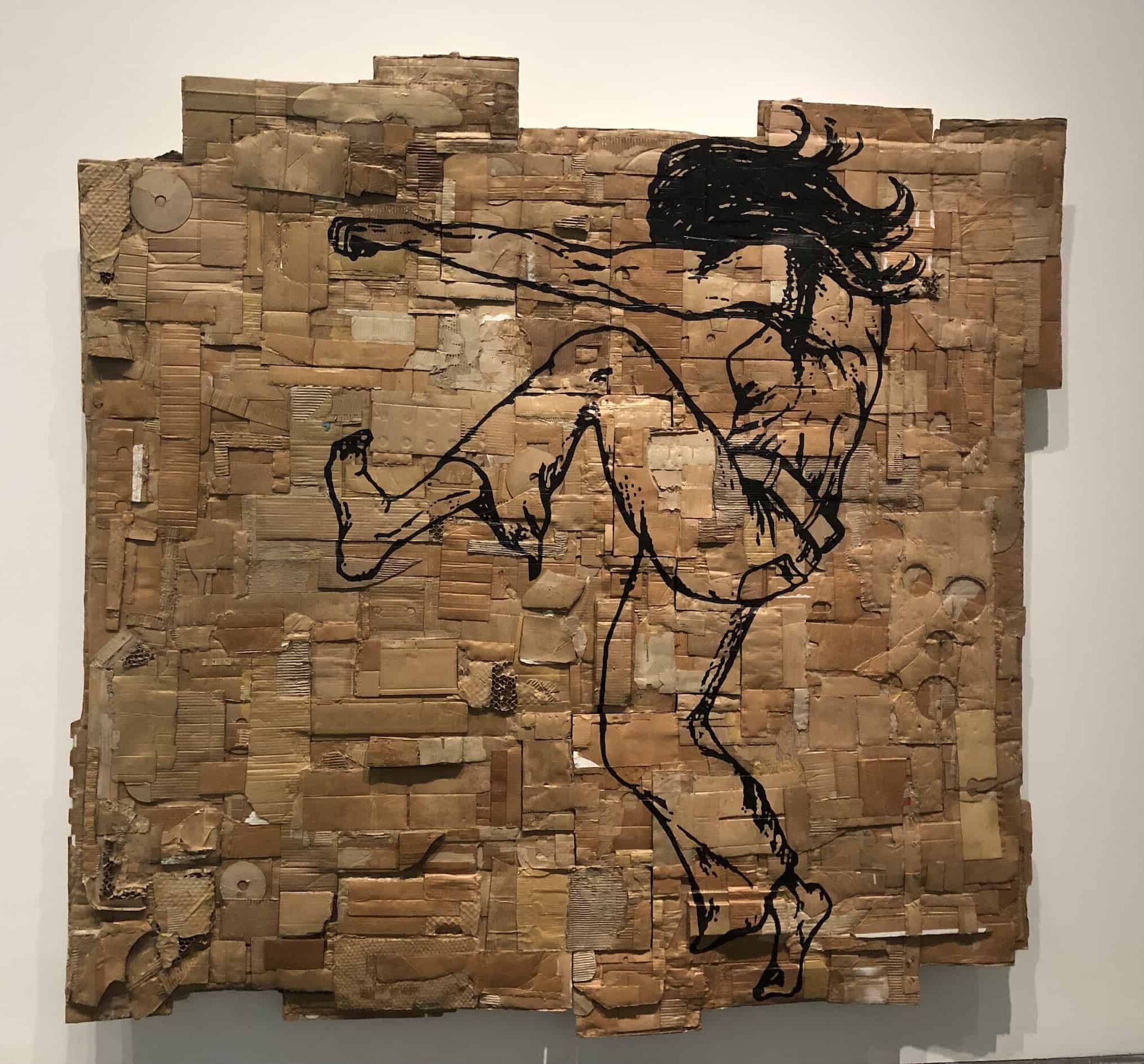 Cardboard work on women's rights in the Andrea Bowers exhibition
