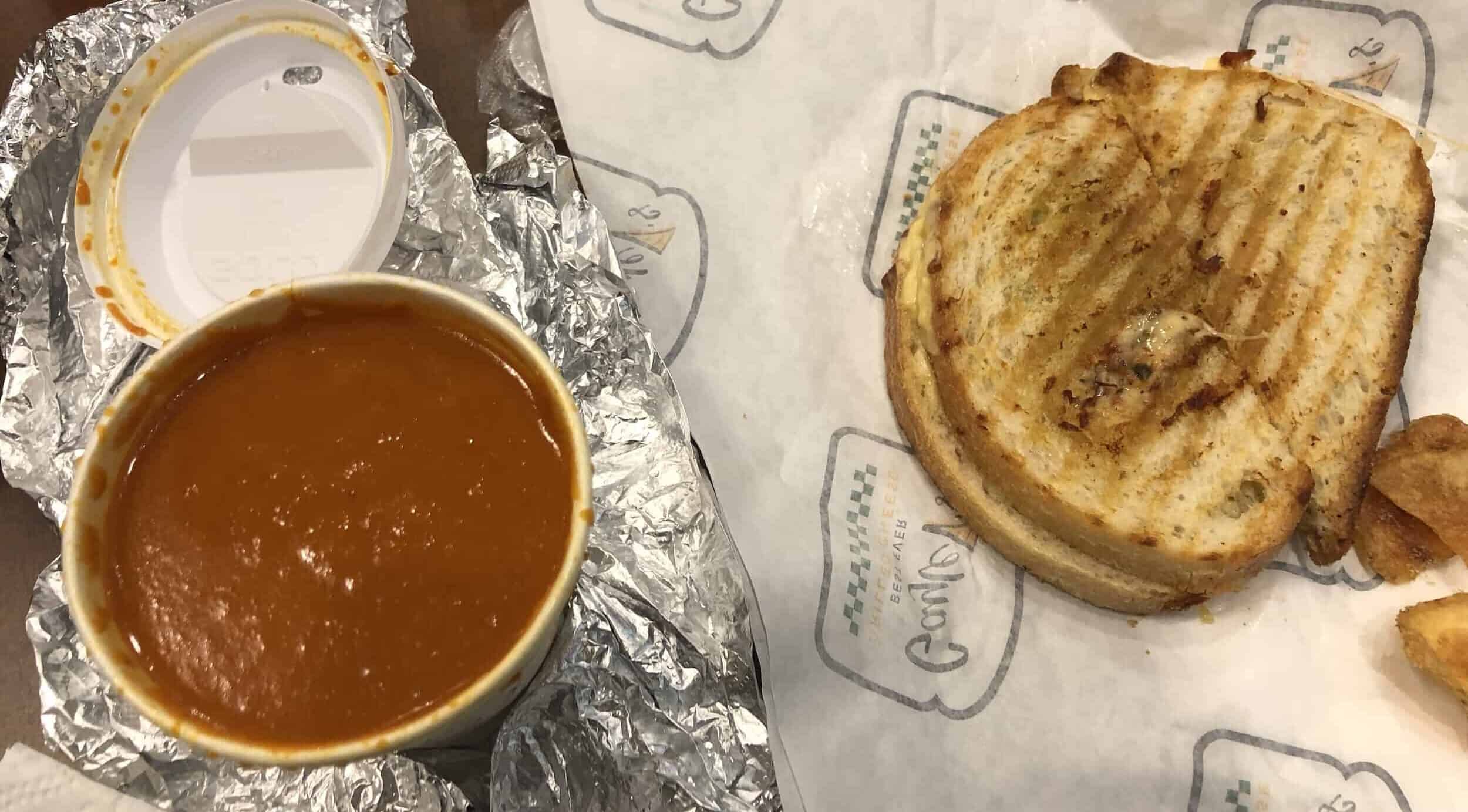 Grilled cheese and tomato soup at Gayle V's Best Ever Grilled Cheese in the Loop, Chicago, Illinois