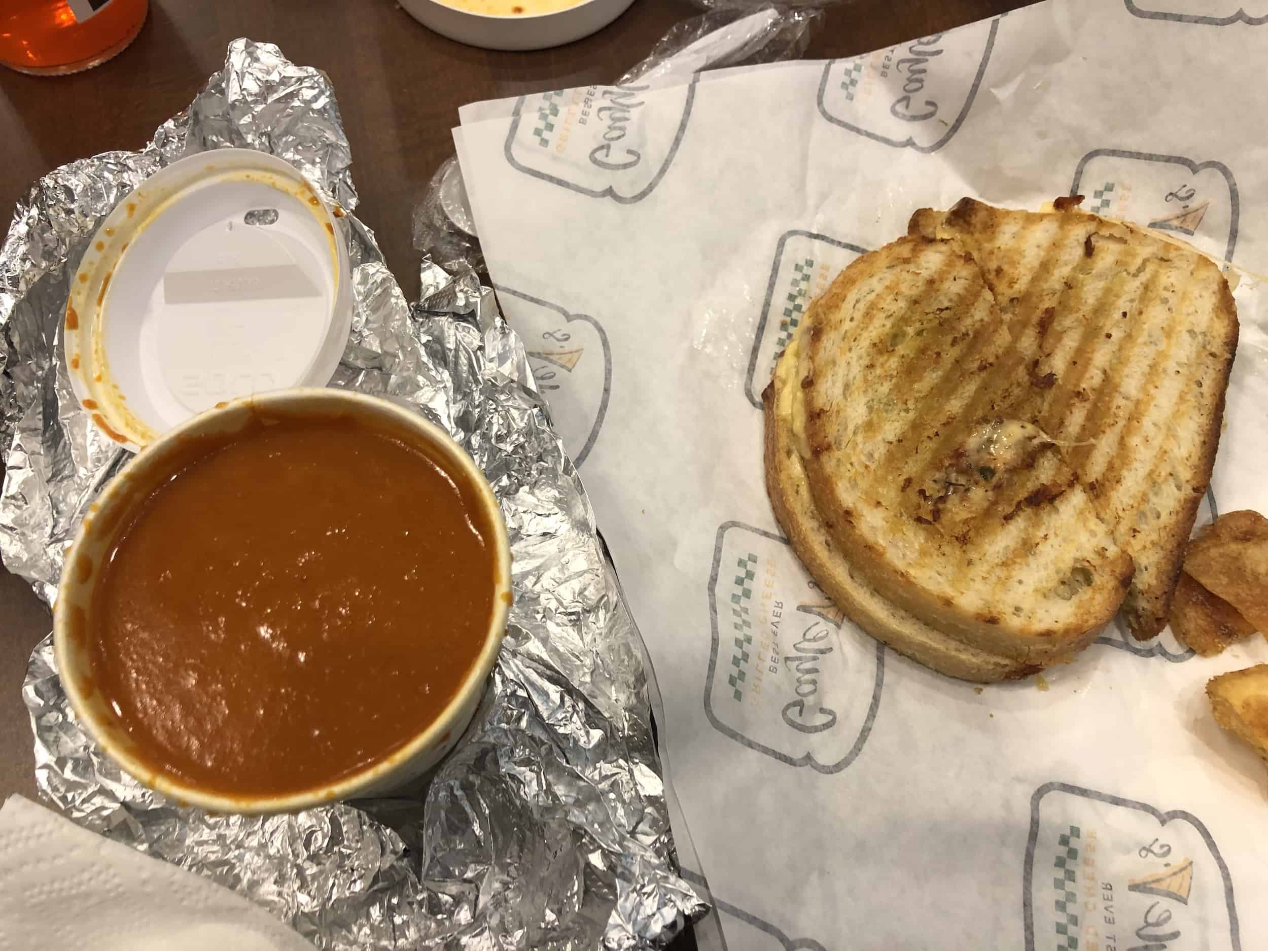Grilled cheese and tomato soup at Gayle V's Best Ever Grilled Cheese in the Loop, Chicago, Illinois