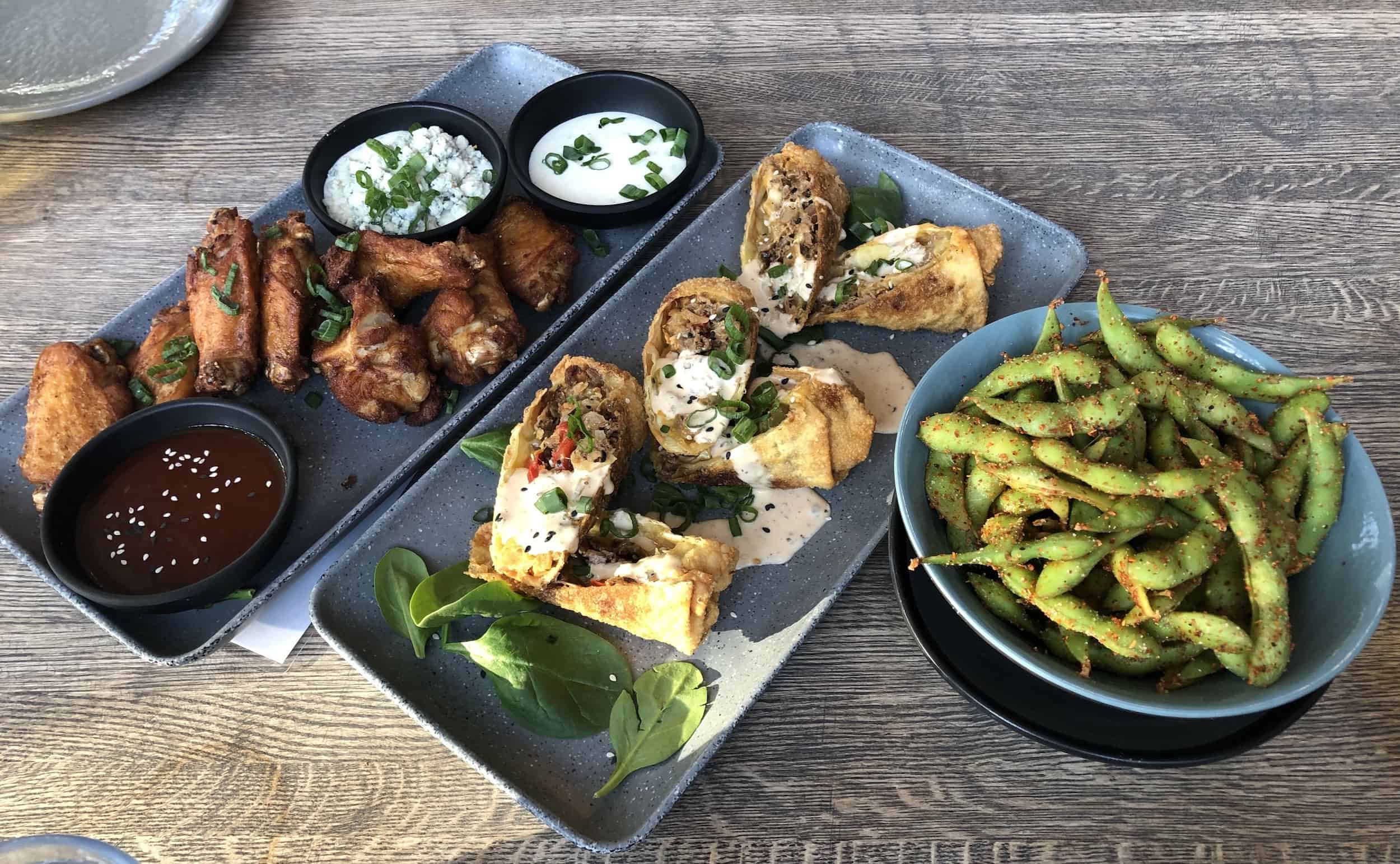 Wings, Philly egg rolls, and edamame at Blockhead Beerworks in Valparaiso, Indiana