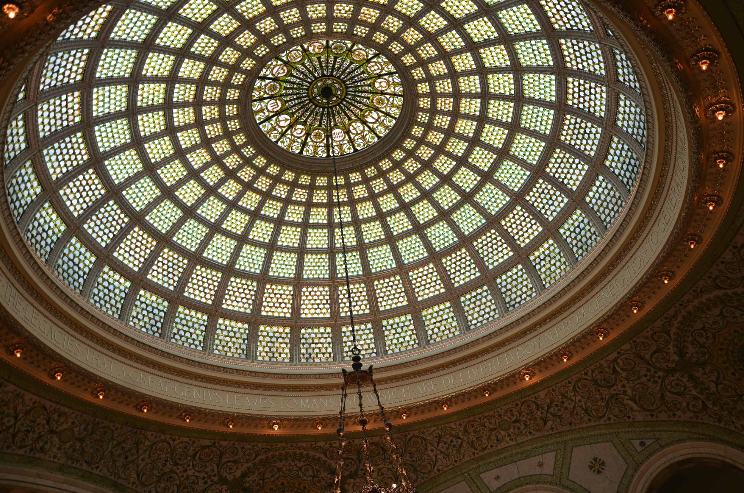 Tiffany dome at the Preston Bradley Hall at the Chicago Cultural Center in Chicago, Illinois