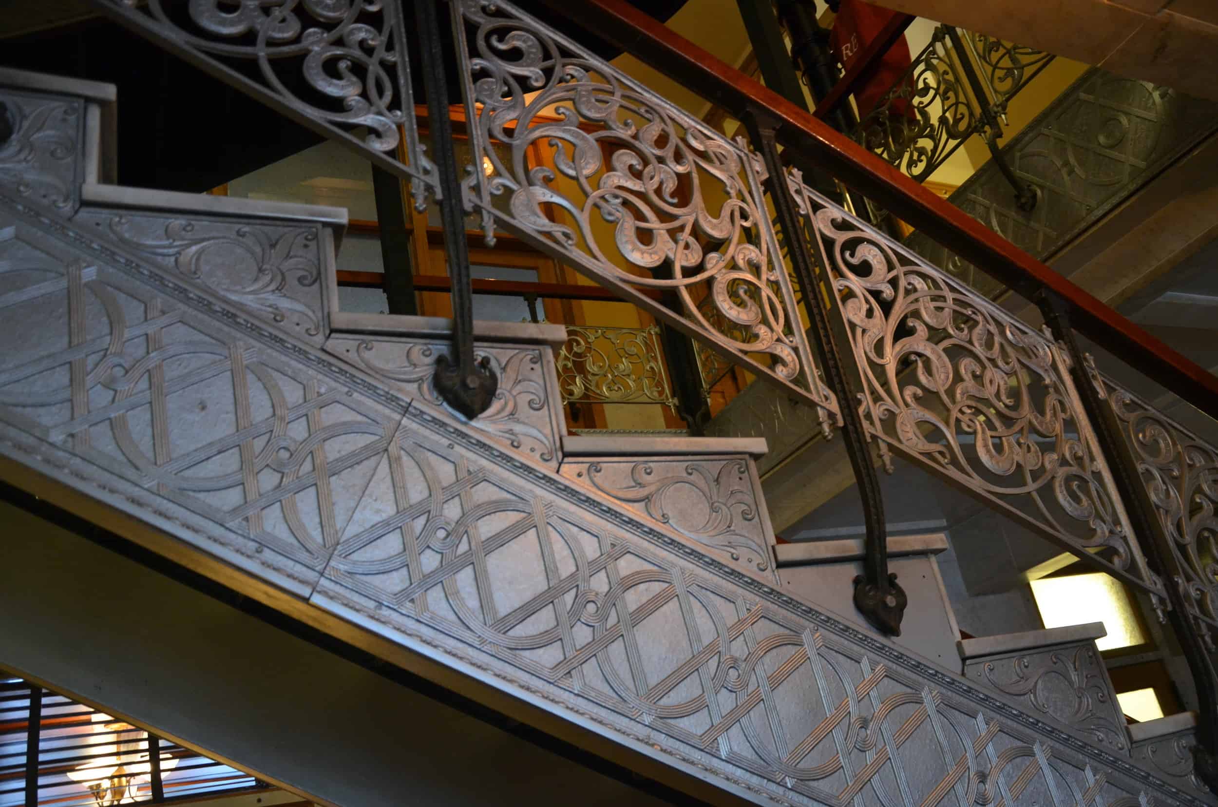 Cast aluminum staircase of the Monadnock Building along Dearborn Street in Chicago, Illinois