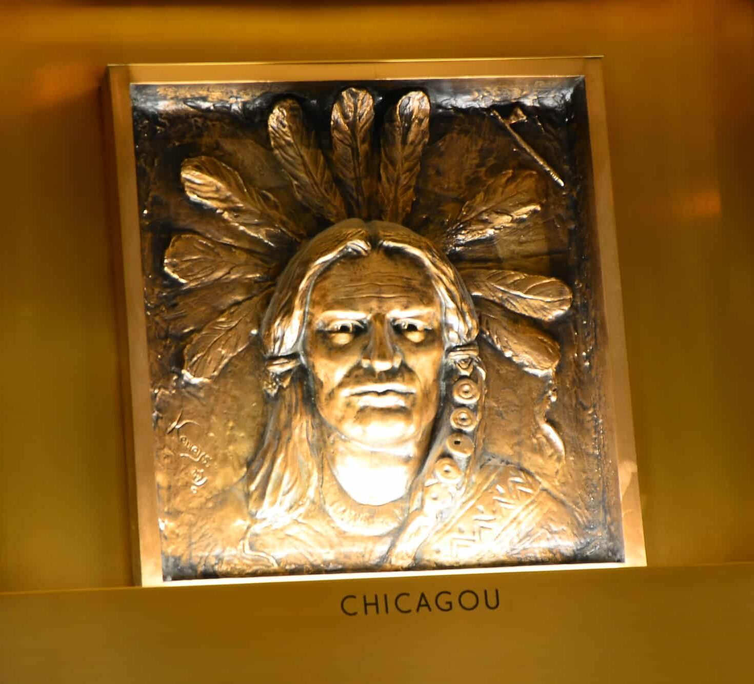 Relief panel in the lobby of the Marquette Building on Dearborn Street in Chicago, Illinois