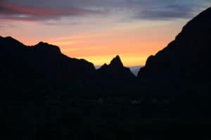 Sunset through the Window at the Chisos Basin in Big Bend National Park in Texas
