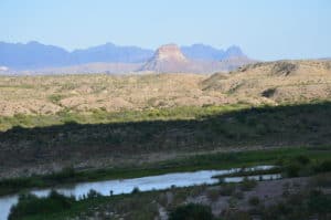View of the Chisos Mountains at Santa Elena Canyon in Big Bend National Park in Texas