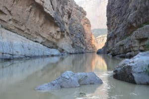 Looking towards the narrowest part of the canyon at Santa Elena Canyon in Big Bend National Park in Texas