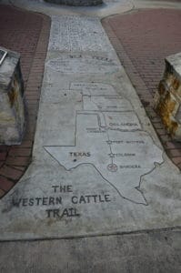 Map of the Great Western Cattle Drive at the plaza in Bandera, Texas