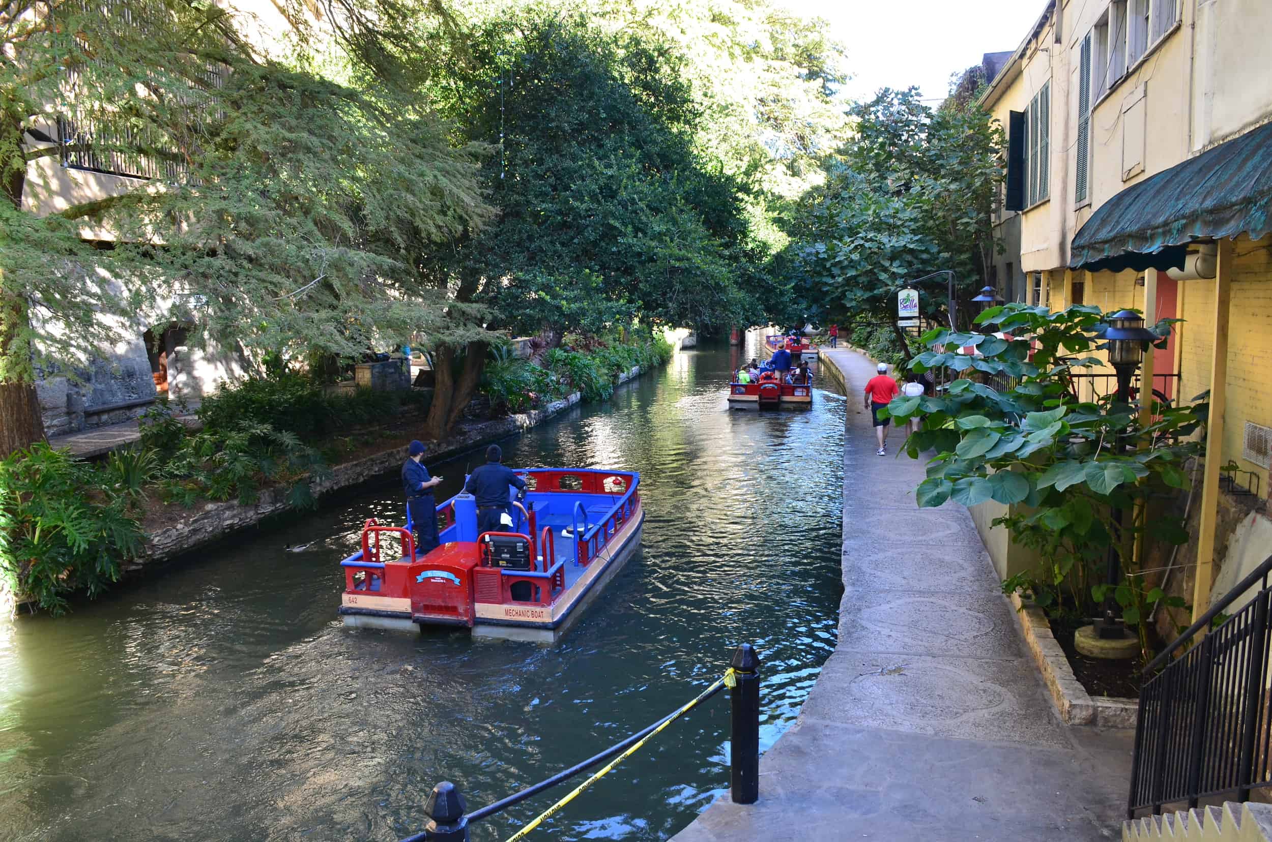 Tourist boats on the San Antonio River Walk in San Antonio, Texas