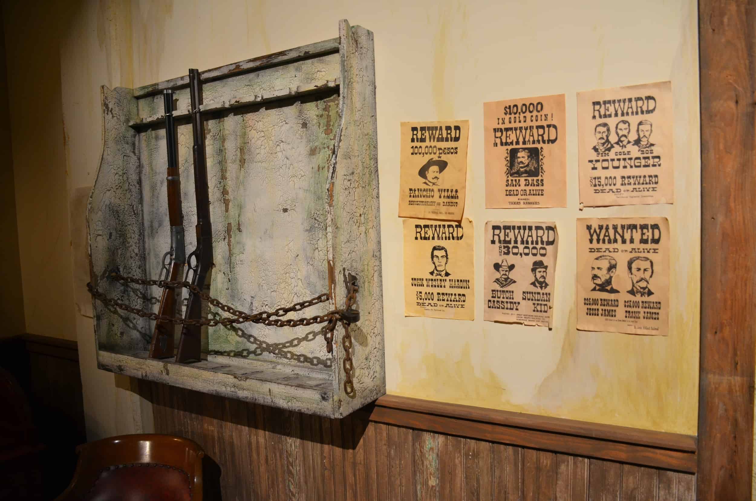 Wanted posters in Ranger Town at the Texas Ranger Museum in San Antonio, Texas