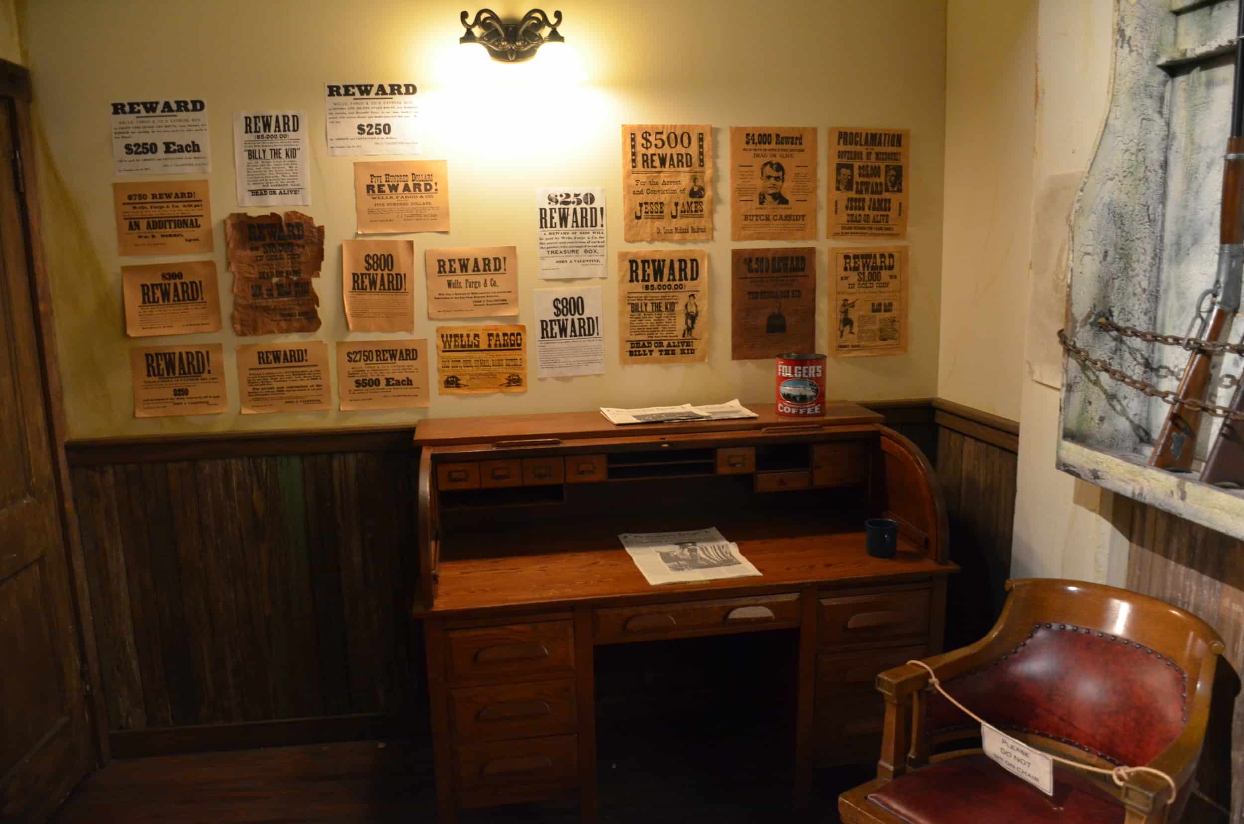 Wanted posters in Ranger Town at the Texas Ranger Museum in San Antonio, Texas