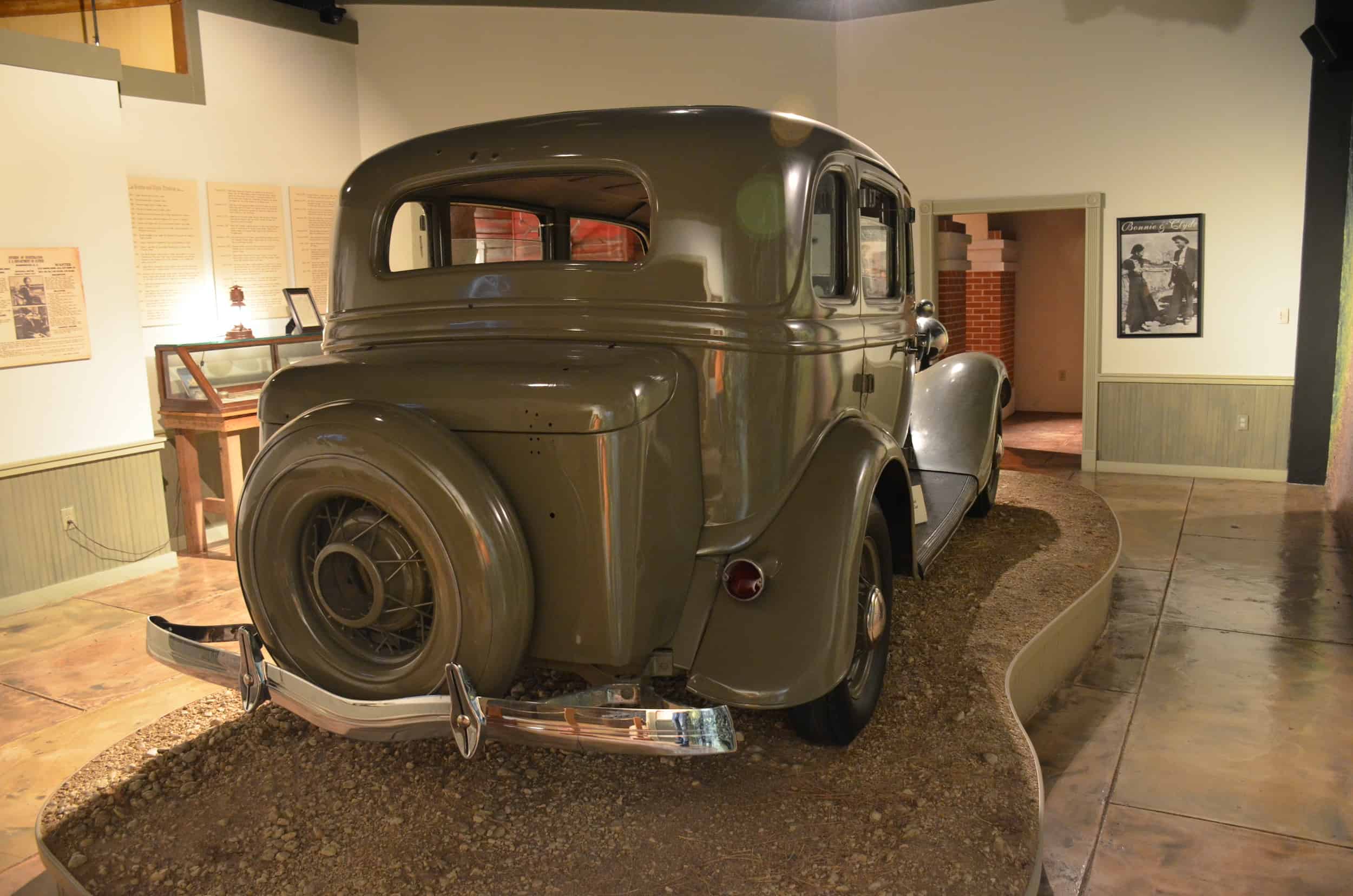 Rear of the Bonnie and Clyde car at the Texas Ranger Museum in San Antonio, Texas